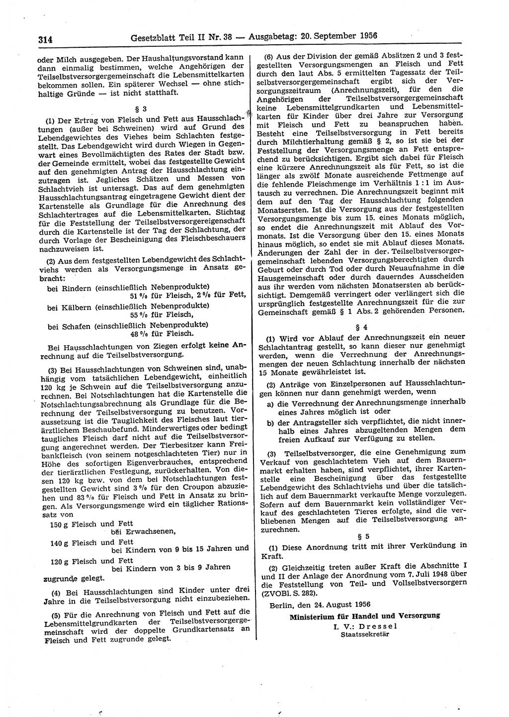 Gesetzblatt (GBl.) der Deutschen Demokratischen Republik (DDR) Teil ⅠⅠ 1956, Seite 314 (GBl. DDR ⅠⅠ 1956, S. 314)
