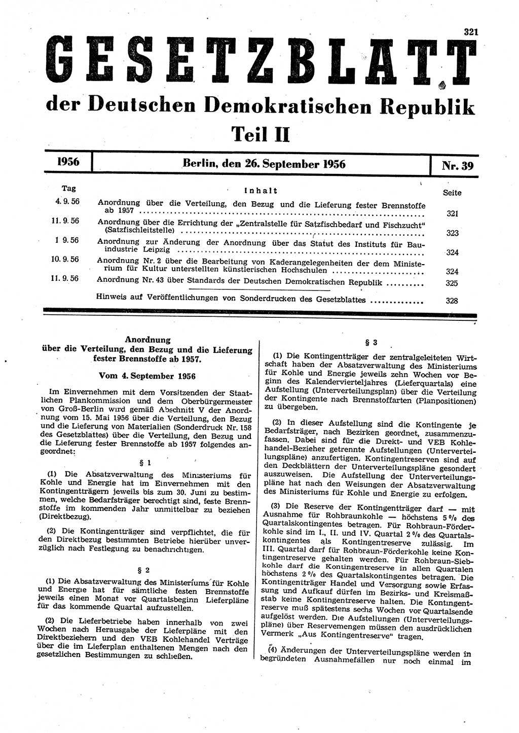 Gesetzblatt (GBl.) der Deutschen Demokratischen Republik (DDR) Teil ⅠⅠ 1956, Seite 321 (GBl. DDR ⅠⅠ 1956, S. 321)