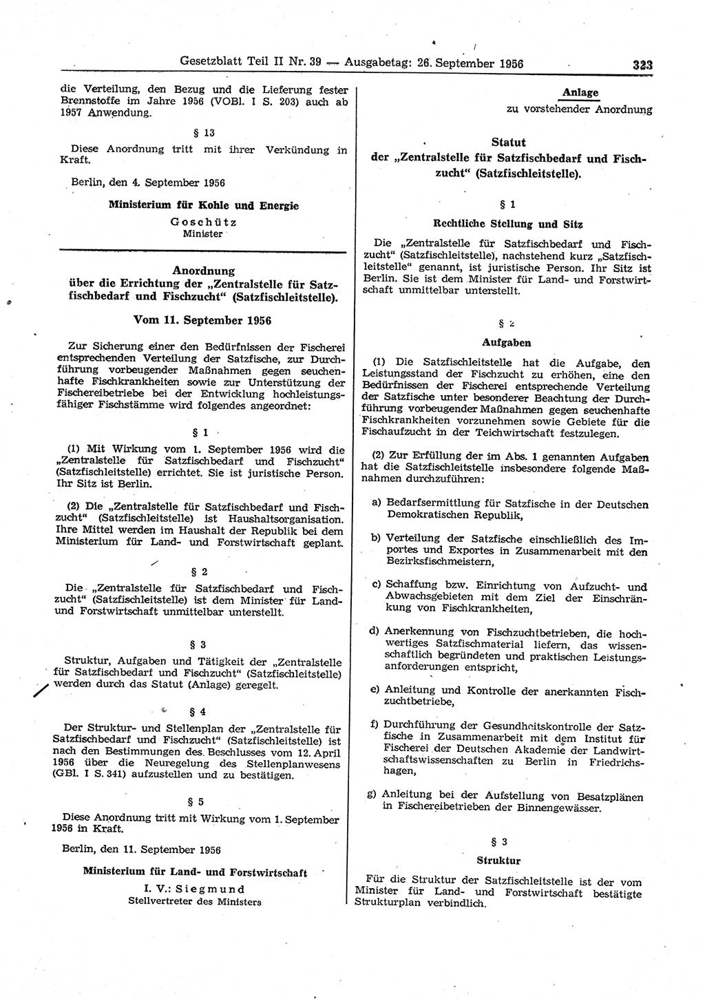 Gesetzblatt (GBl.) der Deutschen Demokratischen Republik (DDR) Teil ⅠⅠ 1956, Seite 323 (GBl. DDR ⅠⅠ 1956, S. 323)