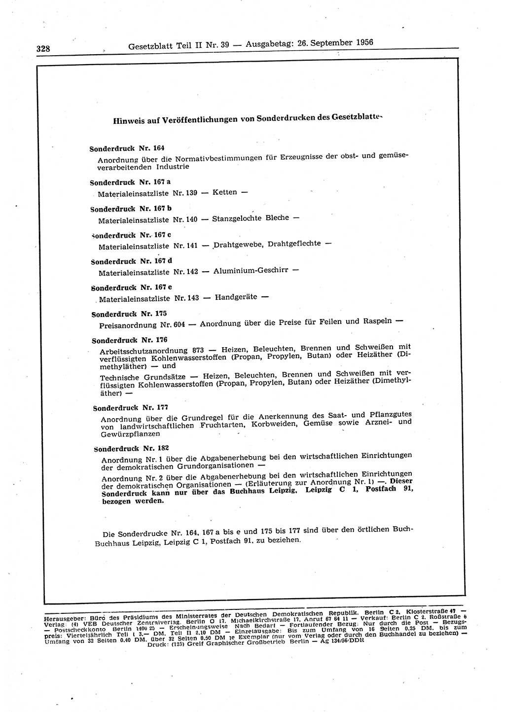 Gesetzblatt (GBl.) der Deutschen Demokratischen Republik (DDR) Teil ⅠⅠ 1956, Seite 328 (GBl. DDR ⅠⅠ 1956, S. 328)