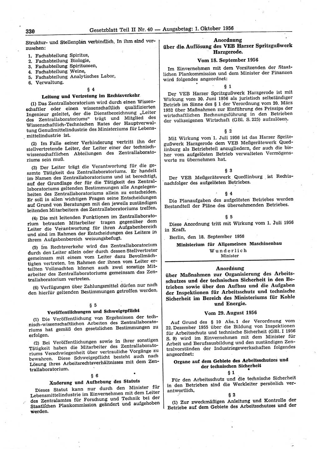 Gesetzblatt (GBl.) der Deutschen Demokratischen Republik (DDR) Teil ⅠⅠ 1956, Seite 330 (GBl. DDR ⅠⅠ 1956, S. 330)