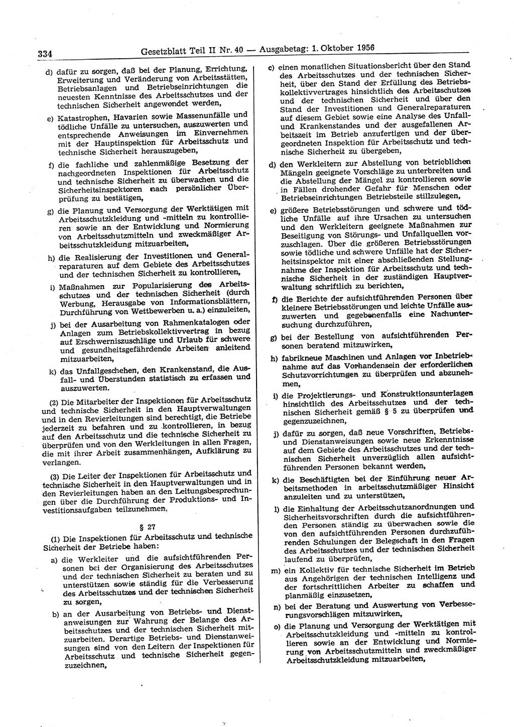 Gesetzblatt (GBl.) der Deutschen Demokratischen Republik (DDR) Teil ⅠⅠ 1956, Seite 334 (GBl. DDR ⅠⅠ 1956, S. 334)