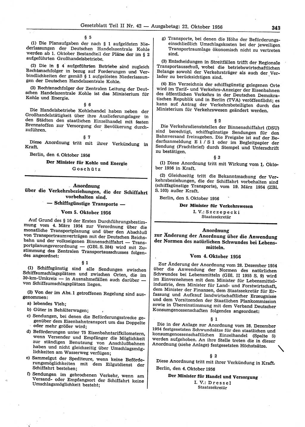 Gesetzblatt (GBl.) der Deutschen Demokratischen Republik (DDR) Teil ⅠⅠ 1956, Seite 343 (GBl. DDR ⅠⅠ 1956, S. 343)