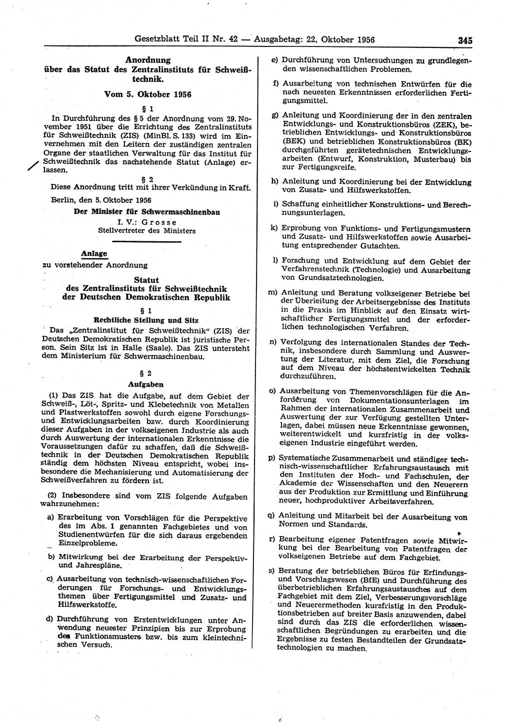 Gesetzblatt (GBl.) der Deutschen Demokratischen Republik (DDR) Teil ⅠⅠ 1956, Seite 345 (GBl. DDR ⅠⅠ 1956, S. 345)