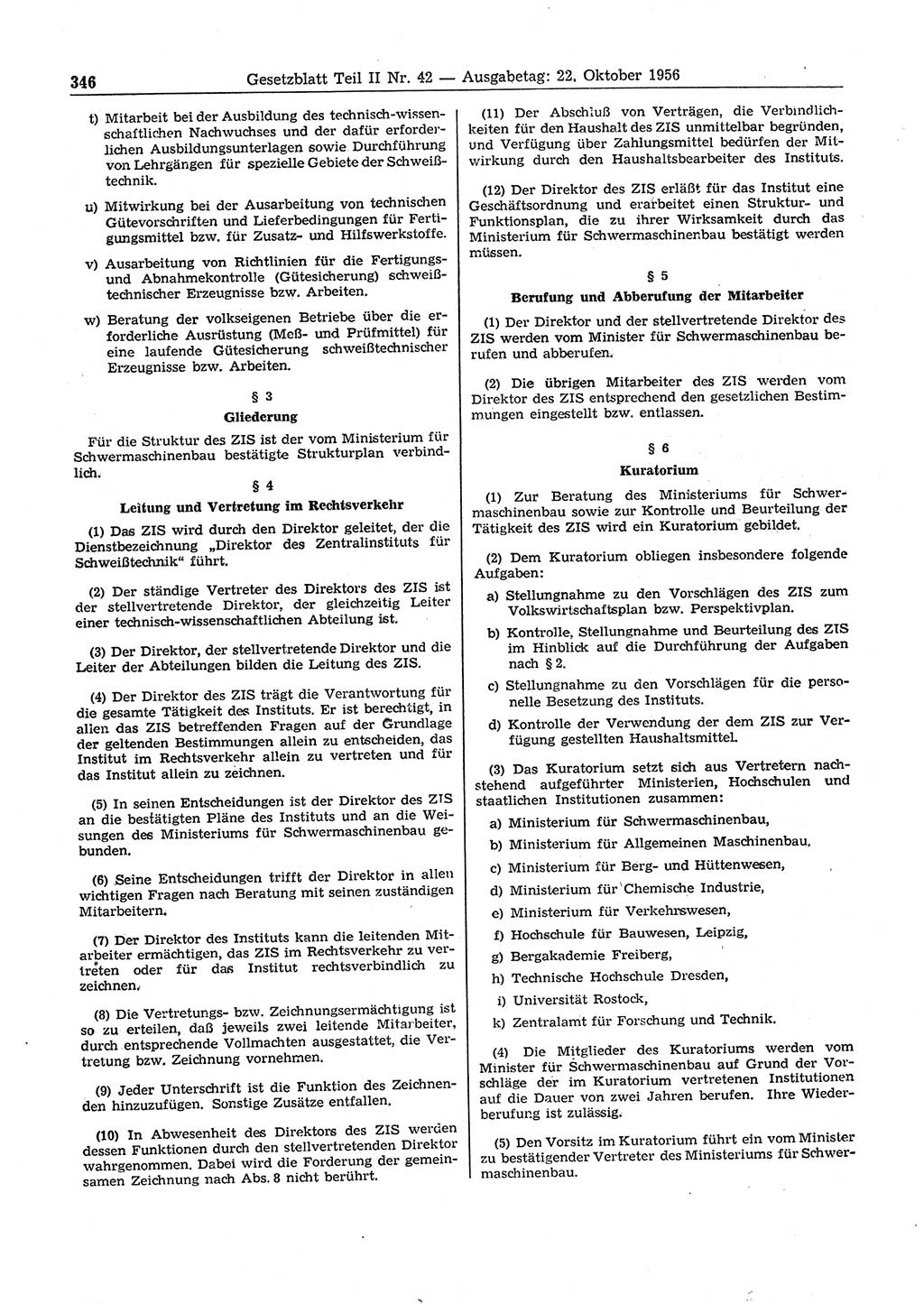 Gesetzblatt (GBl.) der Deutschen Demokratischen Republik (DDR) Teil ⅠⅠ 1956, Seite 346 (GBl. DDR ⅠⅠ 1956, S. 346)