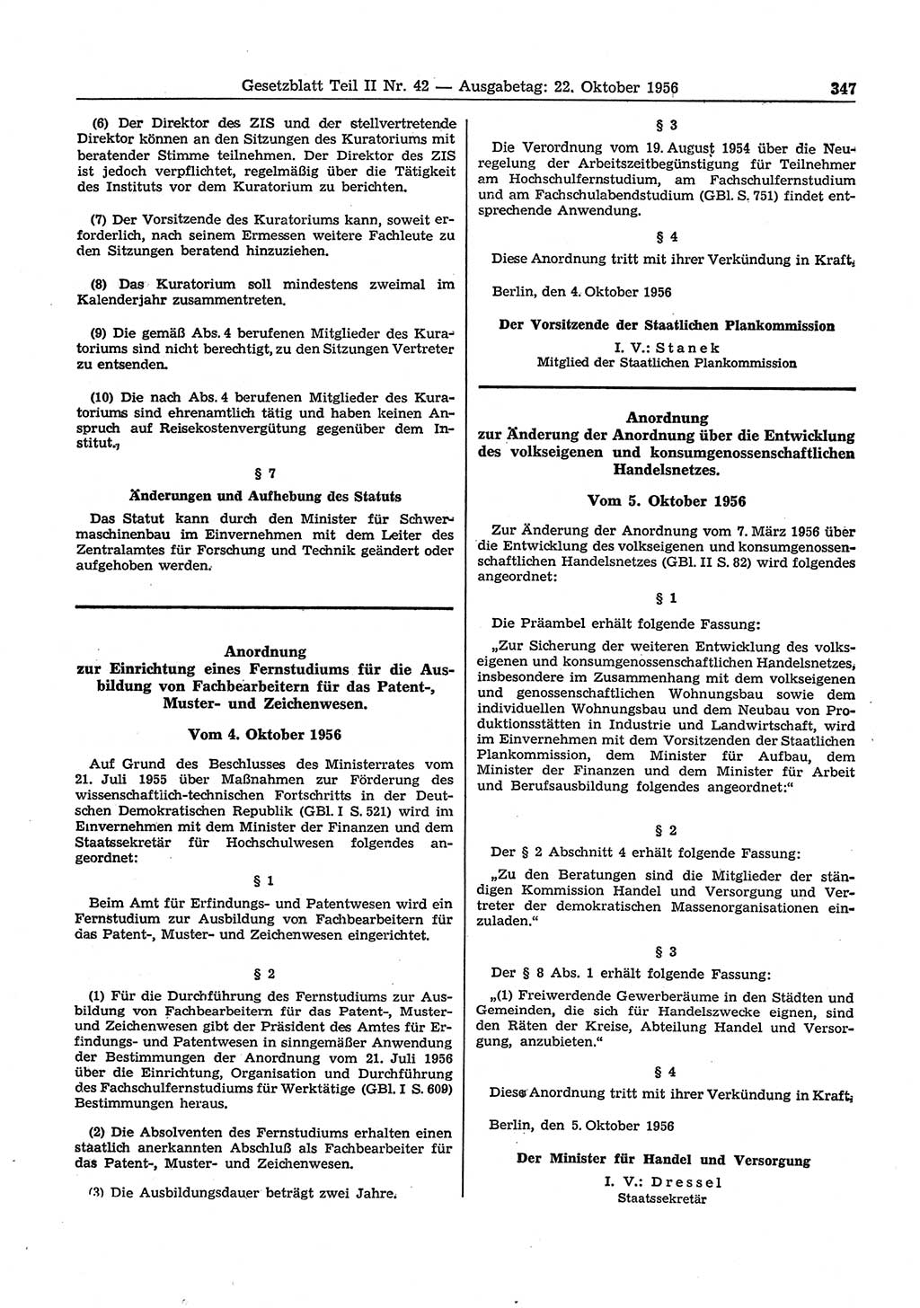 Gesetzblatt (GBl.) der Deutschen Demokratischen Republik (DDR) Teil ⅠⅠ 1956, Seite 347 (GBl. DDR ⅠⅠ 1956, S. 347)