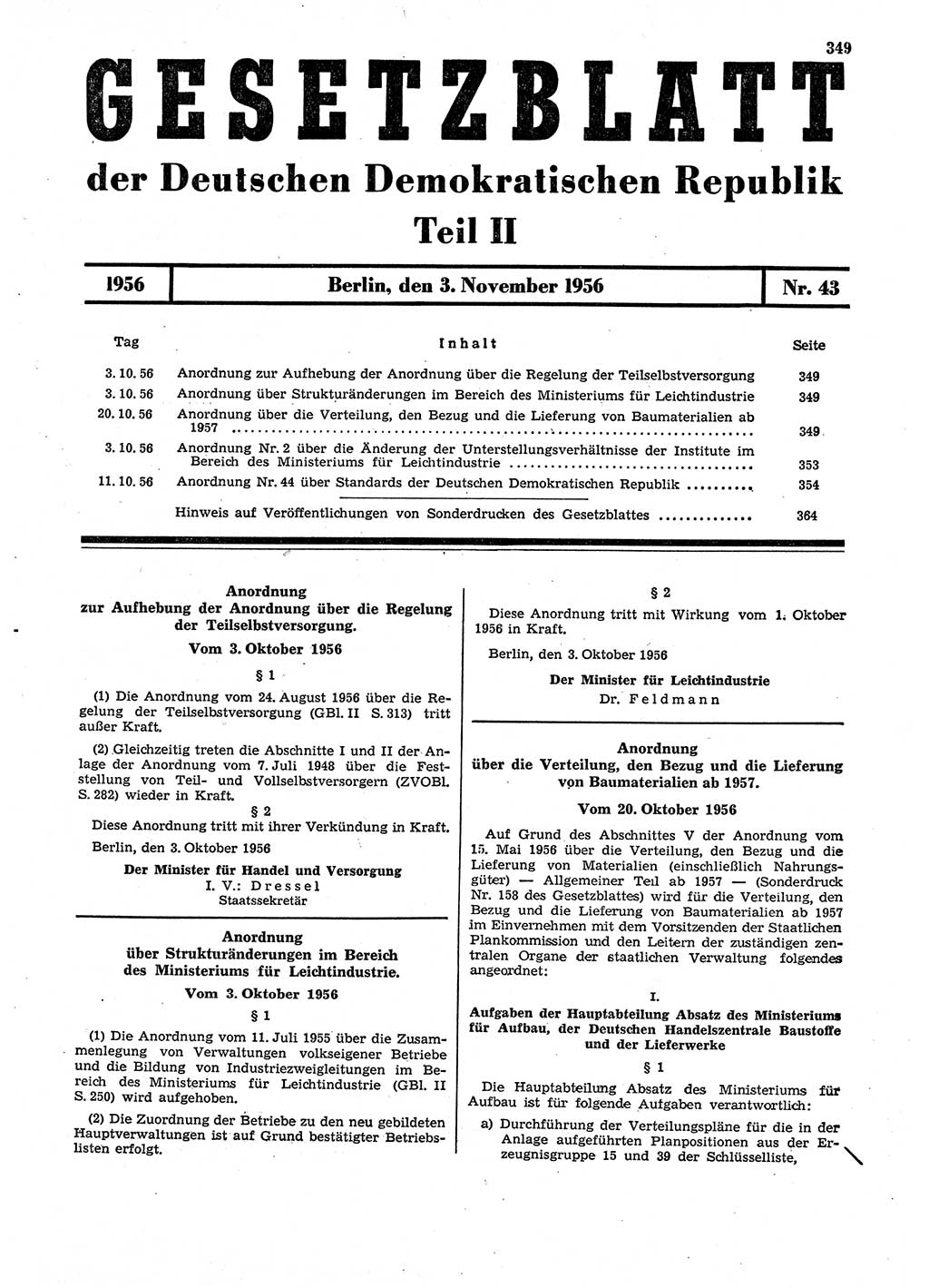 Gesetzblatt (GBl.) der Deutschen Demokratischen Republik (DDR) Teil ⅠⅠ 1956, Seite 349 (GBl. DDR ⅠⅠ 1956, S. 349)