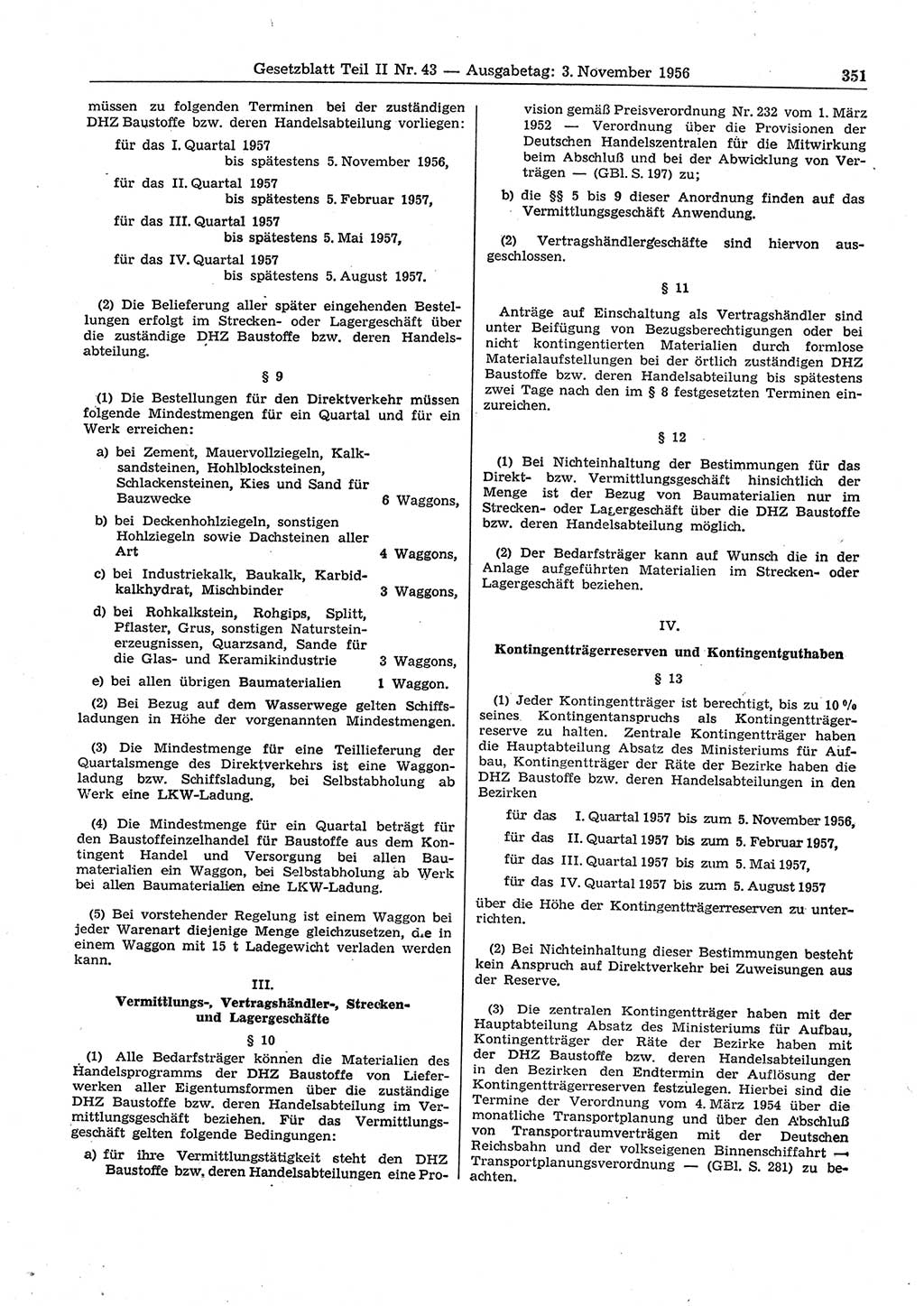 Gesetzblatt (GBl.) der Deutschen Demokratischen Republik (DDR) Teil ⅠⅠ 1956, Seite 351 (GBl. DDR ⅠⅠ 1956, S. 351)