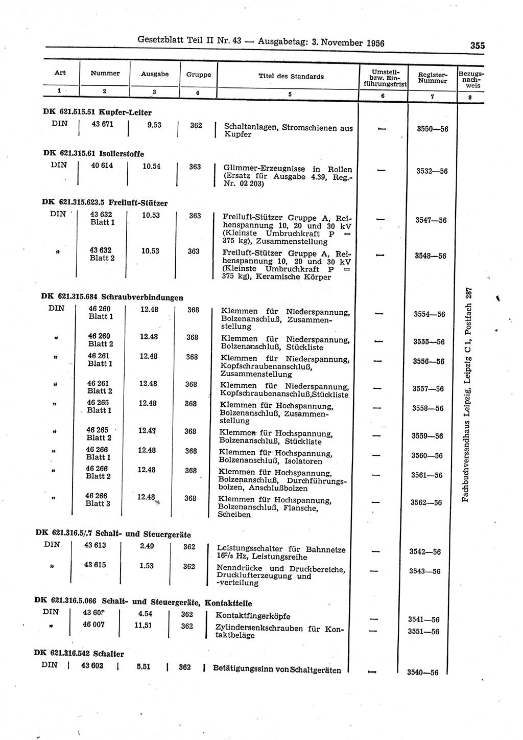 Gesetzblatt (GBl.) der Deutschen Demokratischen Republik (DDR) Teil ⅠⅠ 1956, Seite 355 (GBl. DDR ⅠⅠ 1956, S. 355)