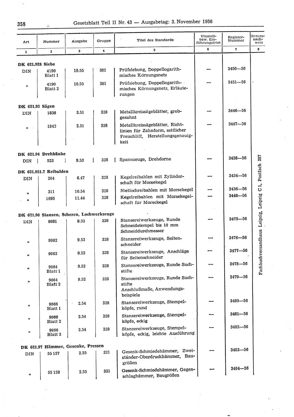 Gesetzblatt (GBl.) der Deutschen Demokratischen Republik (DDR) Teil ⅠⅠ 1956, Seite 358 (GBl. DDR ⅠⅠ 1956, S. 358)