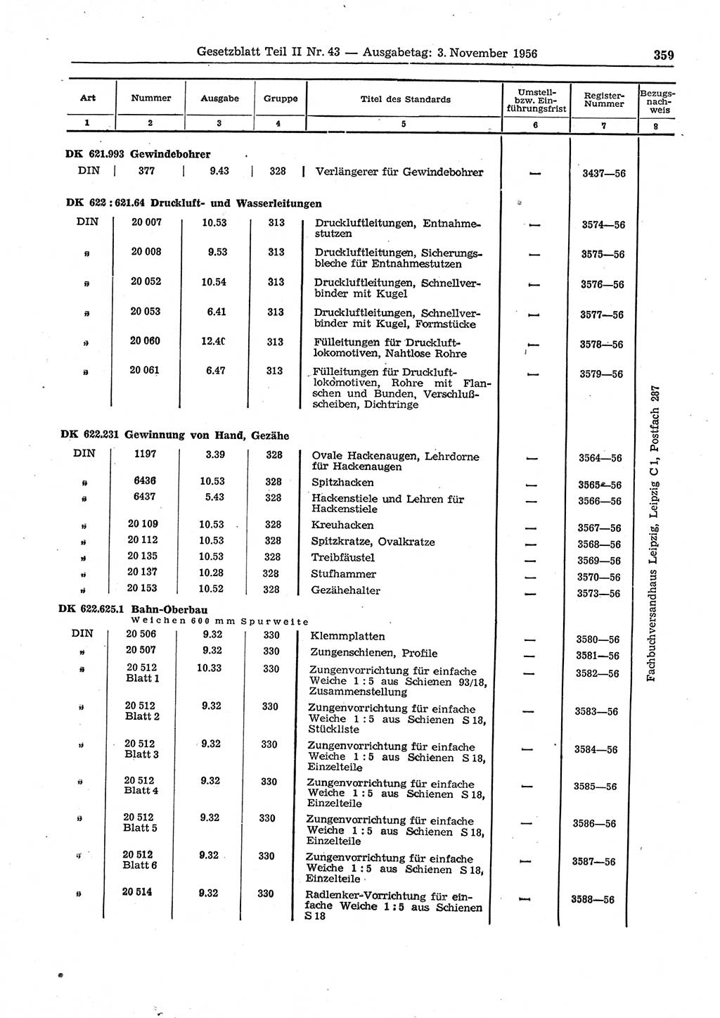 Gesetzblatt (GBl.) der Deutschen Demokratischen Republik (DDR) Teil ⅠⅠ 1956, Seite 359 (GBl. DDR ⅠⅠ 1956, S. 359)
