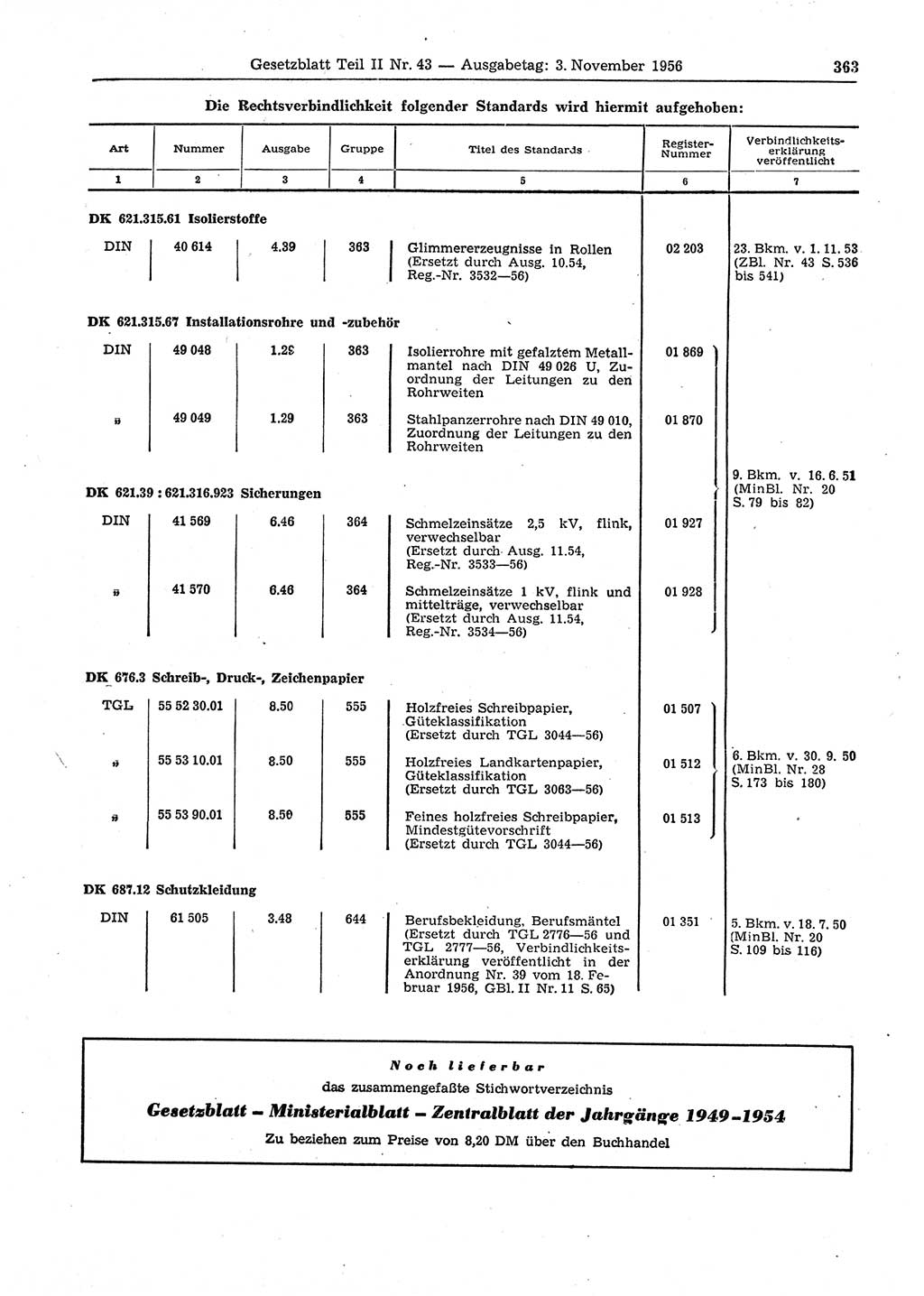 Gesetzblatt (GBl.) der Deutschen Demokratischen Republik (DDR) Teil ⅠⅠ 1956, Seite 363 (GBl. DDR ⅠⅠ 1956, S. 363)