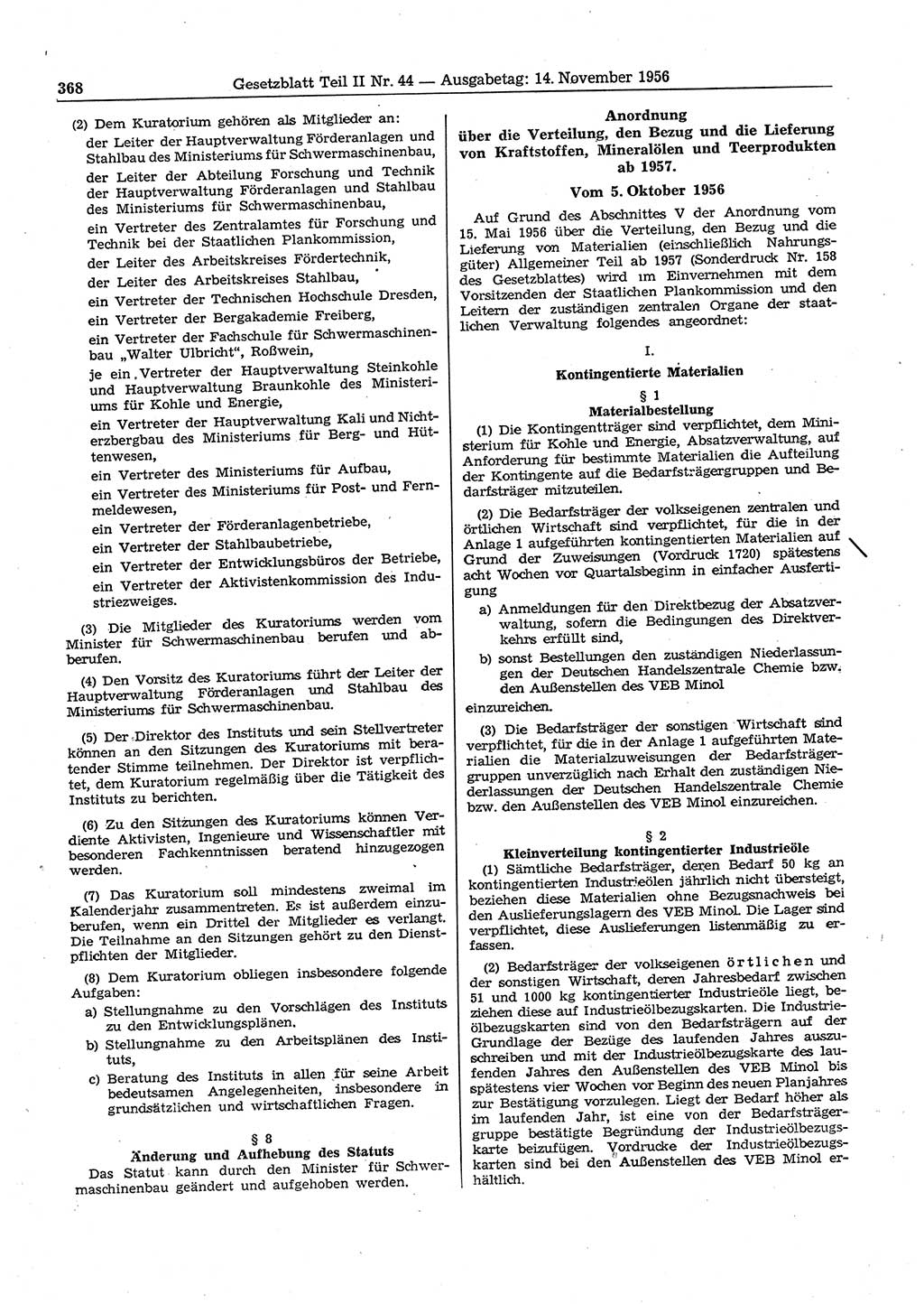 Gesetzblatt (GBl.) der Deutschen Demokratischen Republik (DDR) Teil ⅠⅠ 1956, Seite 368 (GBl. DDR ⅠⅠ 1956, S. 368)