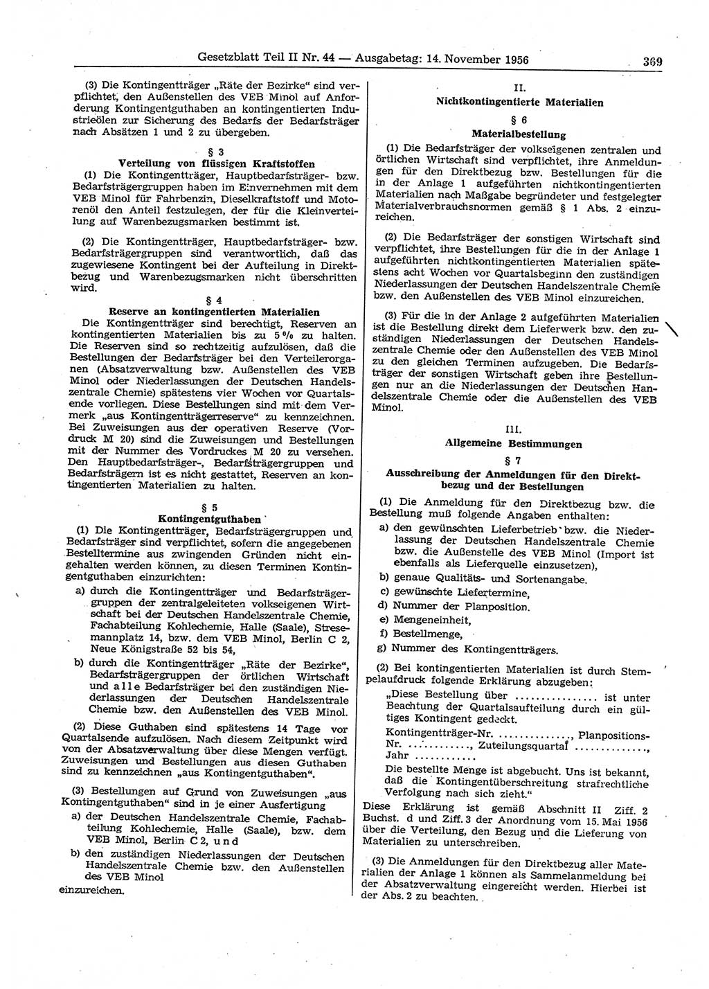 Gesetzblatt (GBl.) der Deutschen Demokratischen Republik (DDR) Teil ⅠⅠ 1956, Seite 369 (GBl. DDR ⅠⅠ 1956, S. 369)