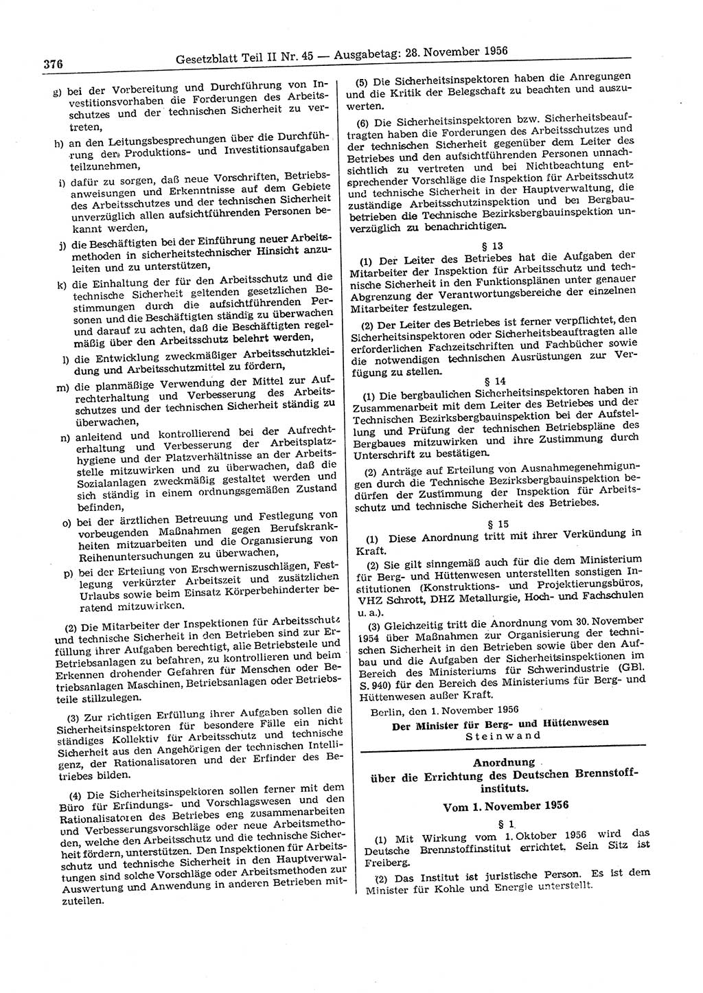 Gesetzblatt (GBl.) der Deutschen Demokratischen Republik (DDR) Teil ⅠⅠ 1956, Seite 376 (GBl. DDR ⅠⅠ 1956, S. 376)