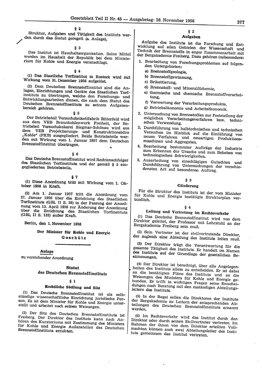 Gesetzblatt (GBl.) der Deutschen Demokratischen Republik (DDR) Teil ⅠⅠ 1956, Seite 377 (GBl. DDR ⅠⅠ 1956, S. 377)
