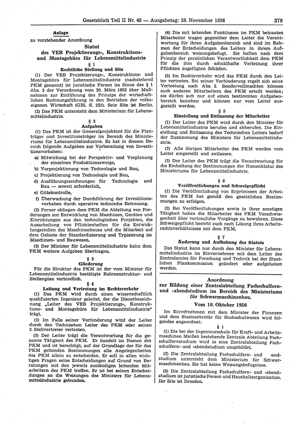 Gesetzblatt (GBl.) der Deutschen Demokratischen Republik (DDR) Teil ⅠⅠ 1956, Seite 379 (GBl. DDR ⅠⅠ 1956, S. 379)
