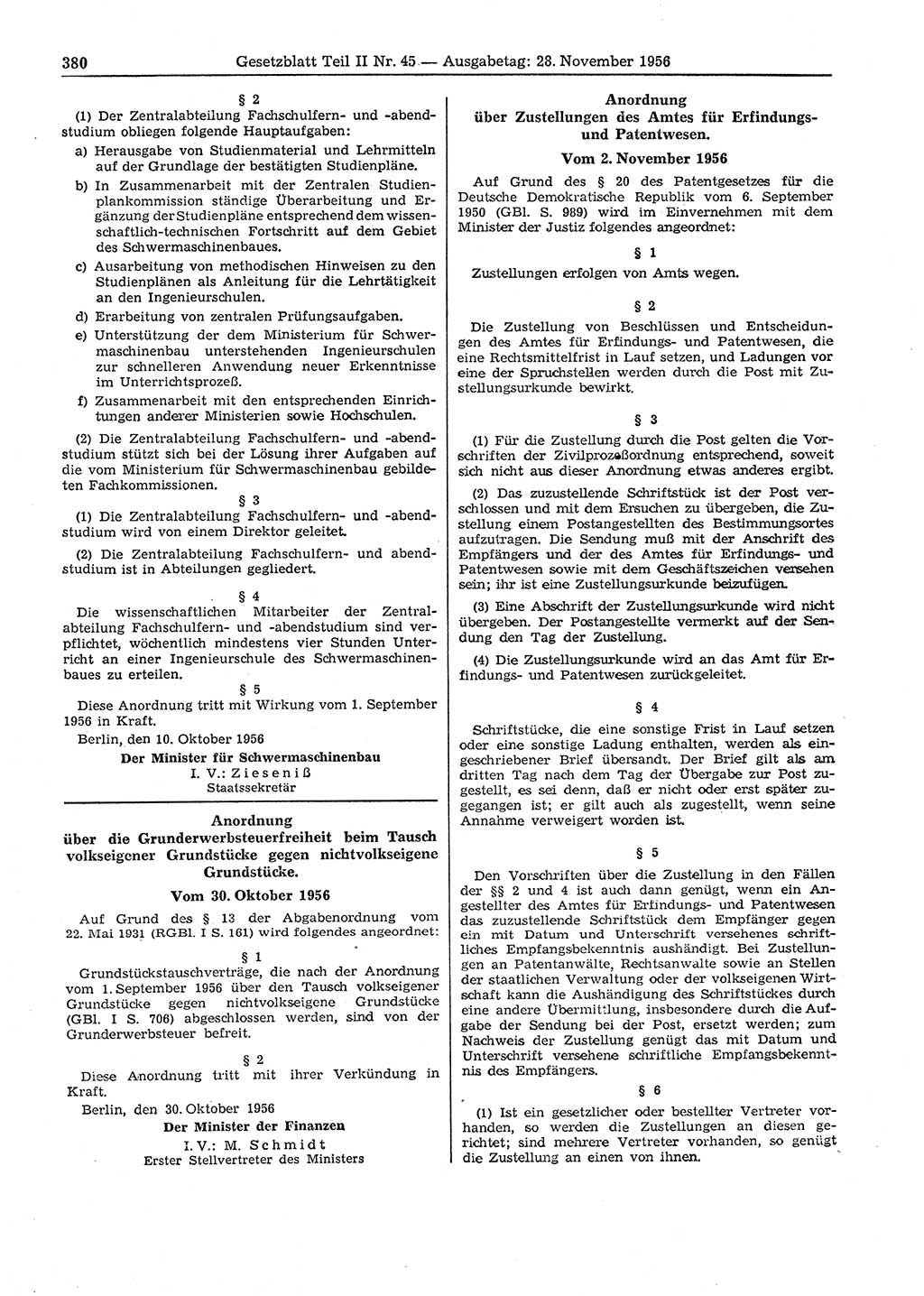 Gesetzblatt (GBl.) der Deutschen Demokratischen Republik (DDR) Teil ⅠⅠ 1956, Seite 380 (GBl. DDR ⅠⅠ 1956, S. 380)