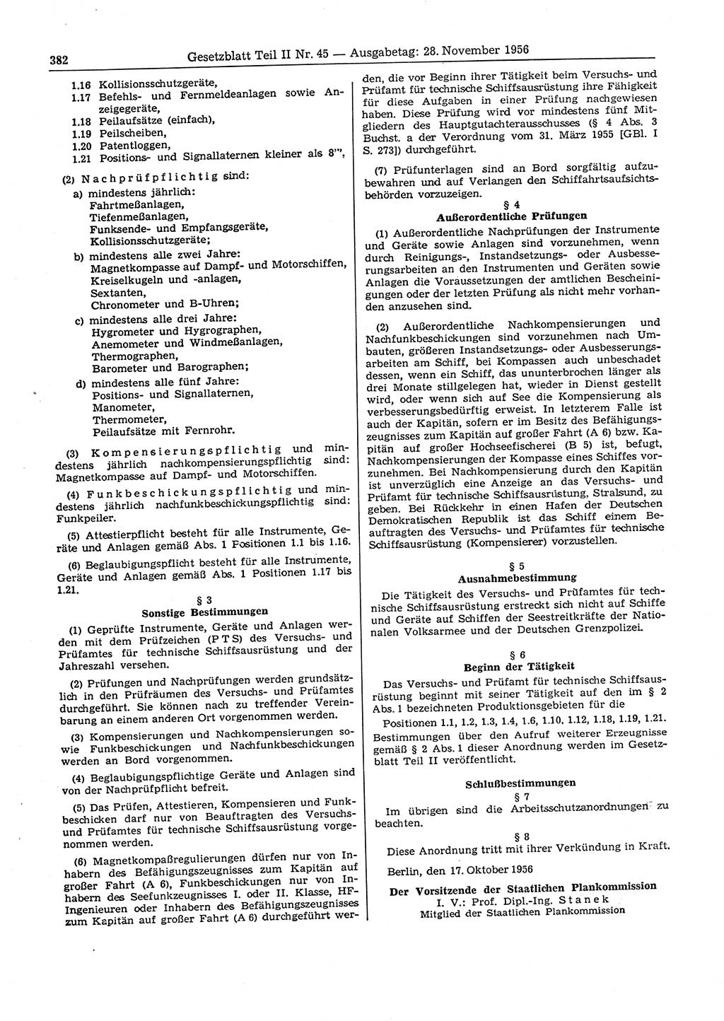 Gesetzblatt (GBl.) der Deutschen Demokratischen Republik (DDR) Teil ⅠⅠ 1956, Seite 382 (GBl. DDR ⅠⅠ 1956, S. 382)