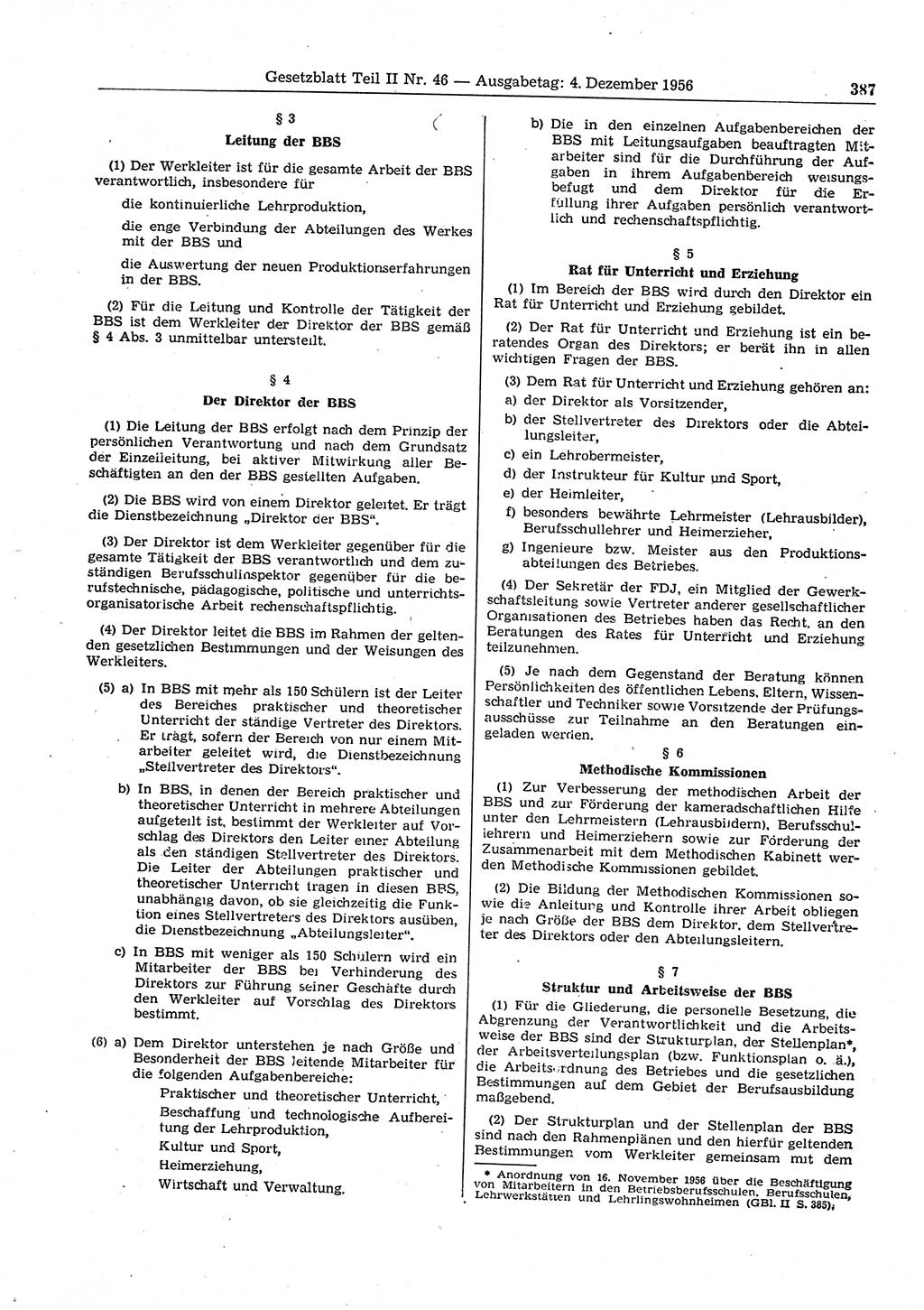 Gesetzblatt (GBl.) der Deutschen Demokratischen Republik (DDR) Teil ⅠⅠ 1956, Seite 387 (GBl. DDR ⅠⅠ 1956, S. 387)