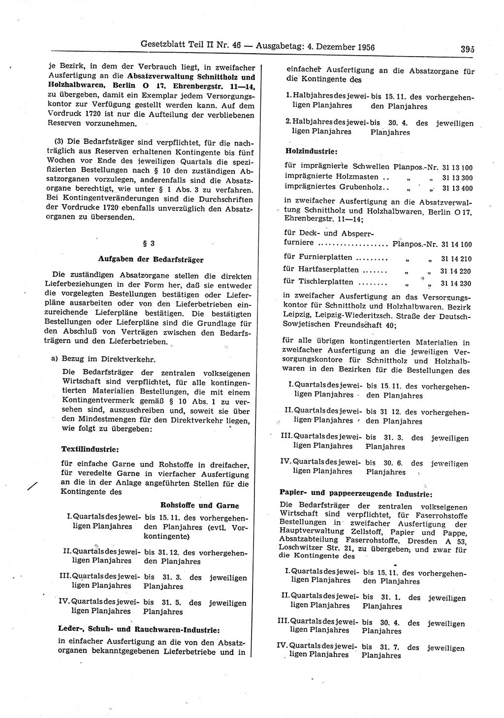 Gesetzblatt (GBl.) der Deutschen Demokratischen Republik (DDR) Teil ⅠⅠ 1956, Seite 395 (GBl. DDR ⅠⅠ 1956, S. 395)