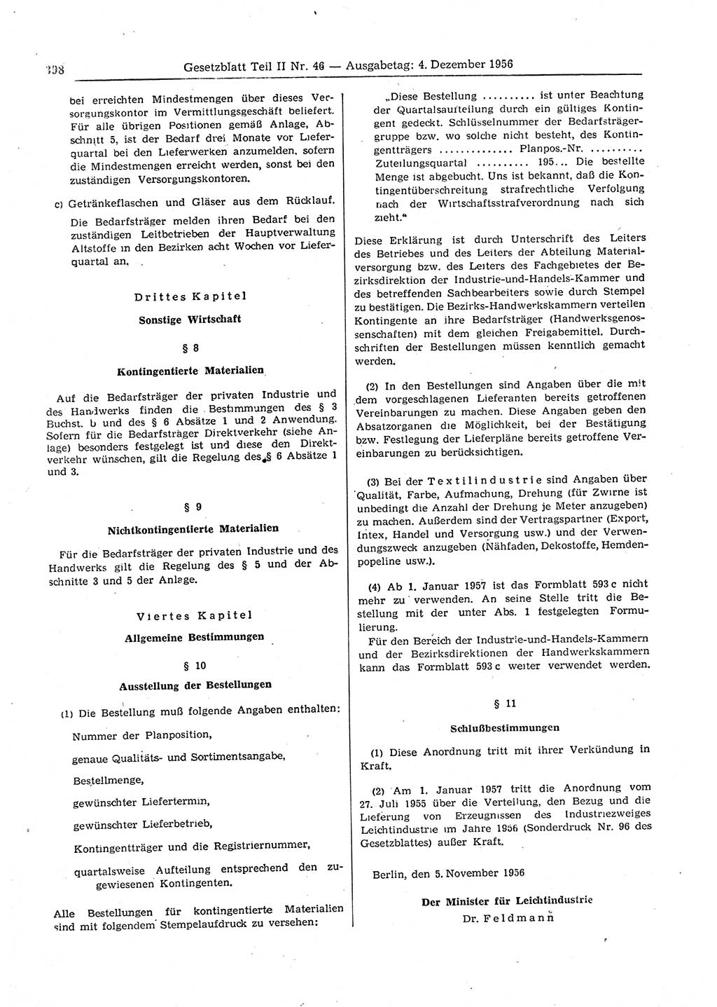 Gesetzblatt (GBl.) der Deutschen Demokratischen Republik (DDR) Teil ⅠⅠ 1956, Seite 398 (GBl. DDR ⅠⅠ 1956, S. 398)