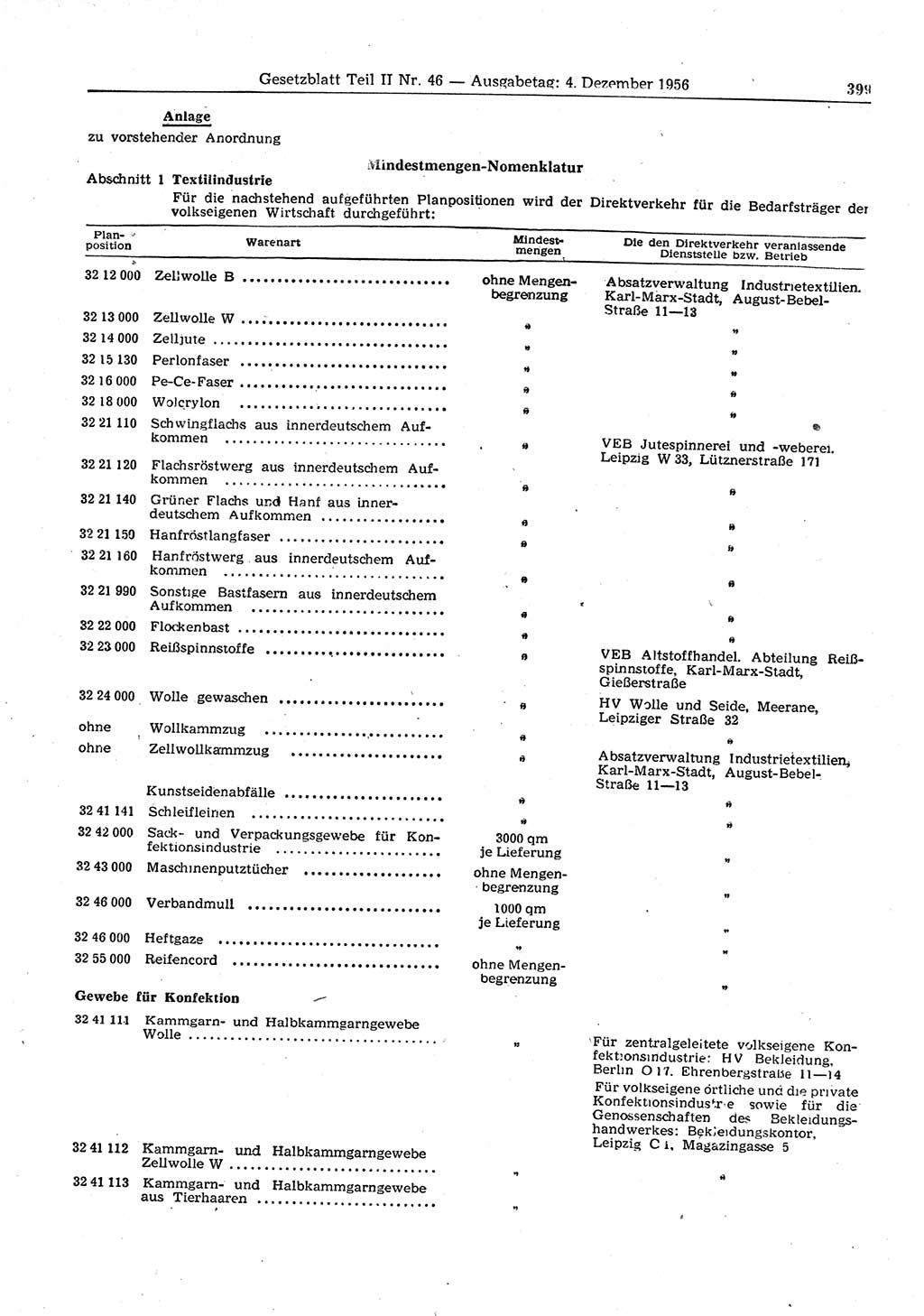 Gesetzblatt (GBl.) der Deutschen Demokratischen Republik (DDR) Teil ⅠⅠ 1956, Seite 399 (GBl. DDR ⅠⅠ 1956, S. 399)