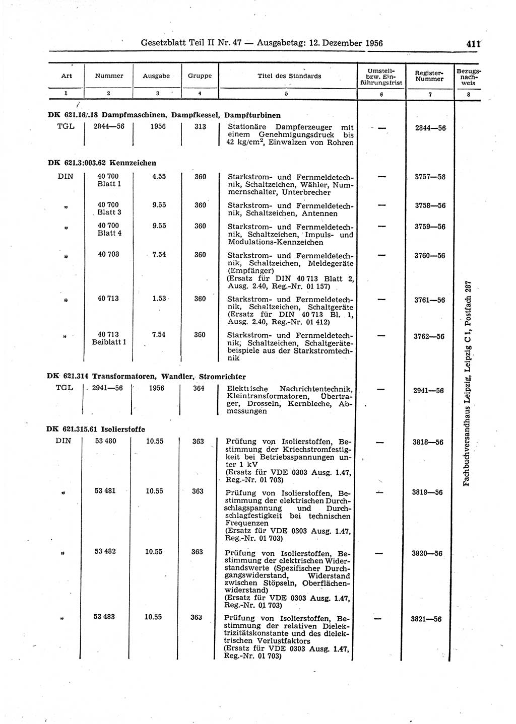 Gesetzblatt (GBl.) der Deutschen Demokratischen Republik (DDR) Teil ⅠⅠ 1956, Seite 411 (GBl. DDR ⅠⅠ 1956, S. 411)