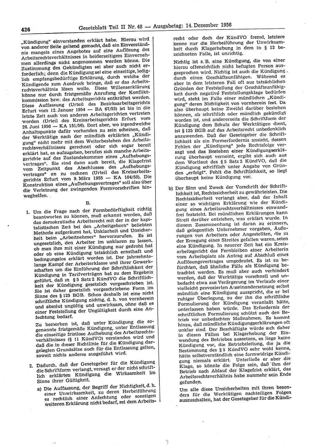 Gesetzblatt (GBl.) der Deutschen Demokratischen Republik (DDR) Teil ⅠⅠ 1956, Seite 426 (GBl. DDR ⅠⅠ 1956, S. 426)