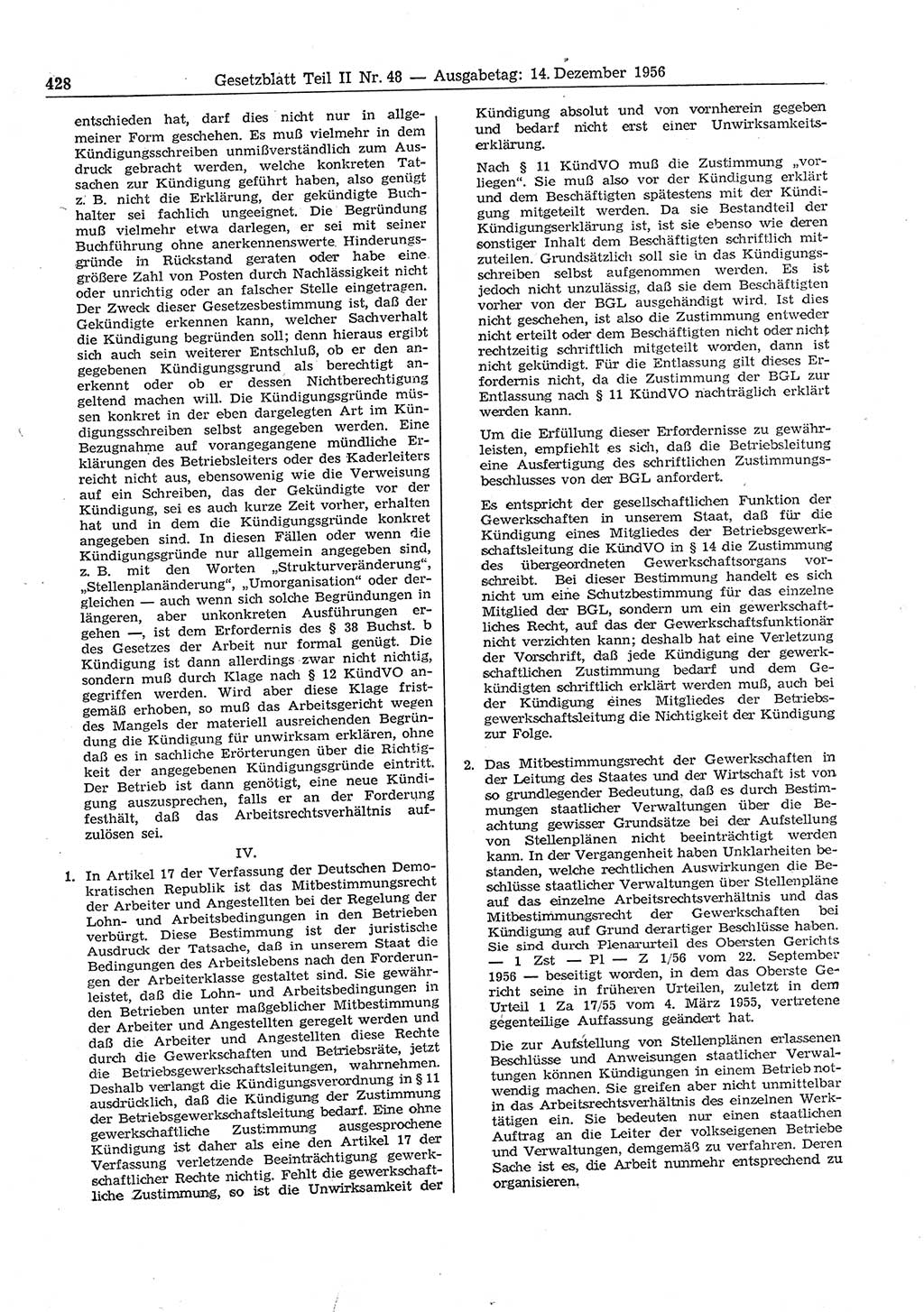 Gesetzblatt (GBl.) der Deutschen Demokratischen Republik (DDR) Teil ⅠⅠ 1956, Seite 428 (GBl. DDR ⅠⅠ 1956, S. 428)