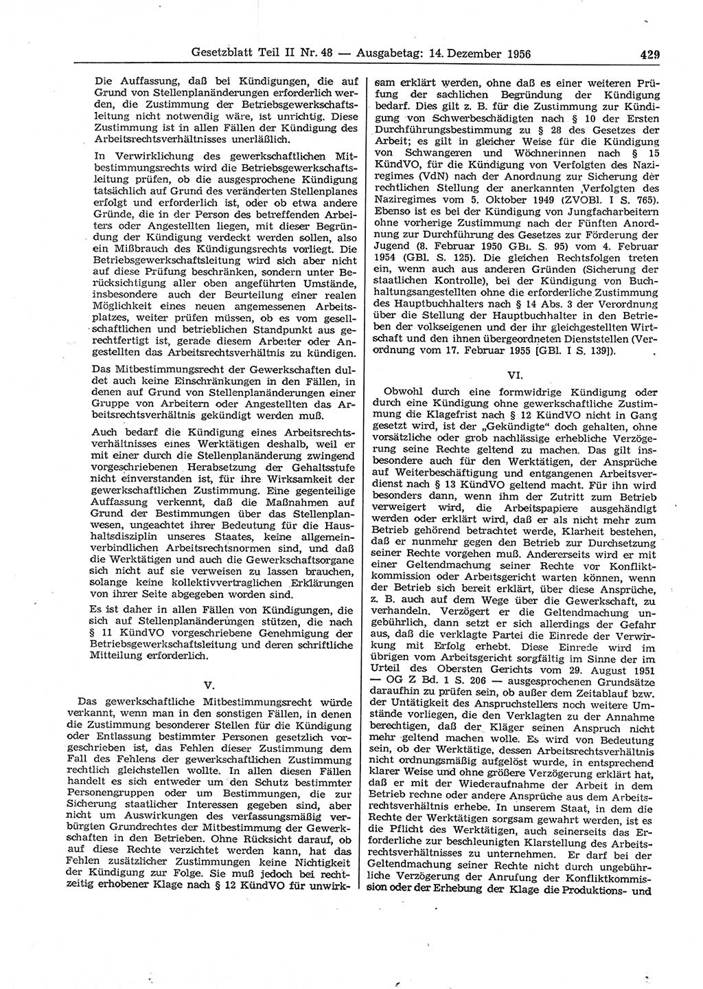 Gesetzblatt (GBl.) der Deutschen Demokratischen Republik (DDR) Teil ⅠⅠ 1956, Seite 429 (GBl. DDR ⅠⅠ 1956, S. 429)