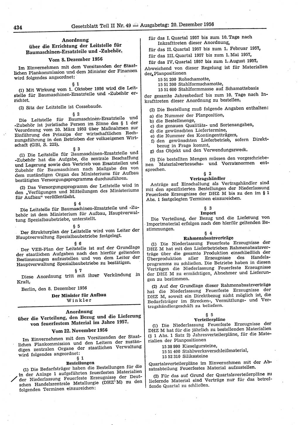 Gesetzblatt (GBl.) der Deutschen Demokratischen Republik (DDR) Teil ⅠⅠ 1956, Seite 434 (GBl. DDR ⅠⅠ 1956, S. 434)