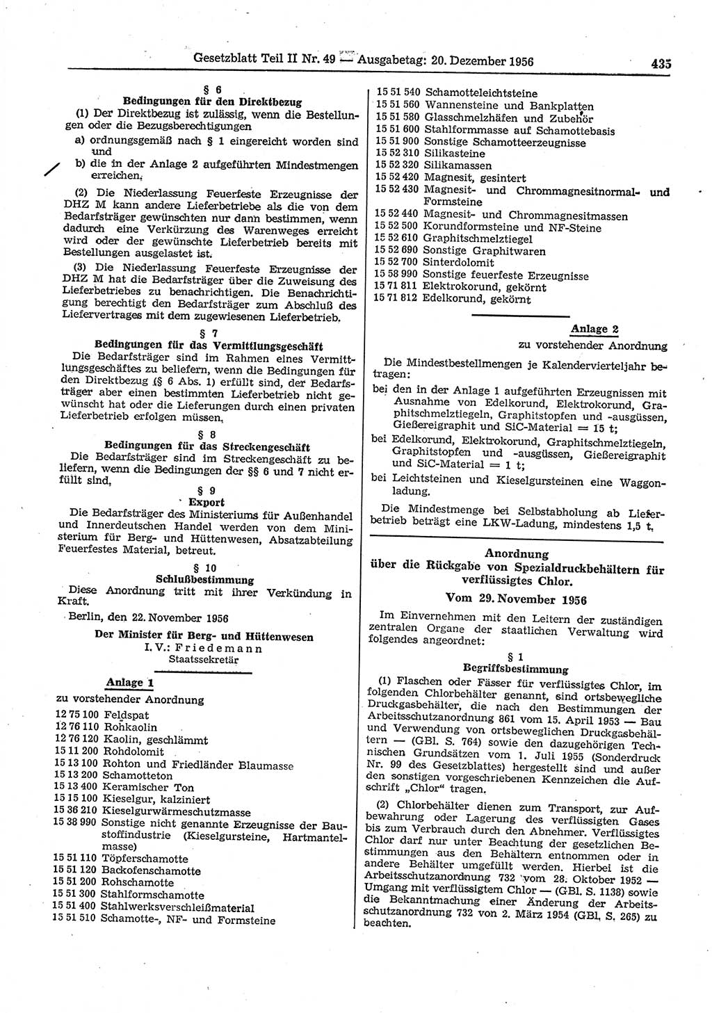 Gesetzblatt (GBl.) der Deutschen Demokratischen Republik (DDR) Teil ⅠⅠ 1956, Seite 435 (GBl. DDR ⅠⅠ 1956, S. 435)
