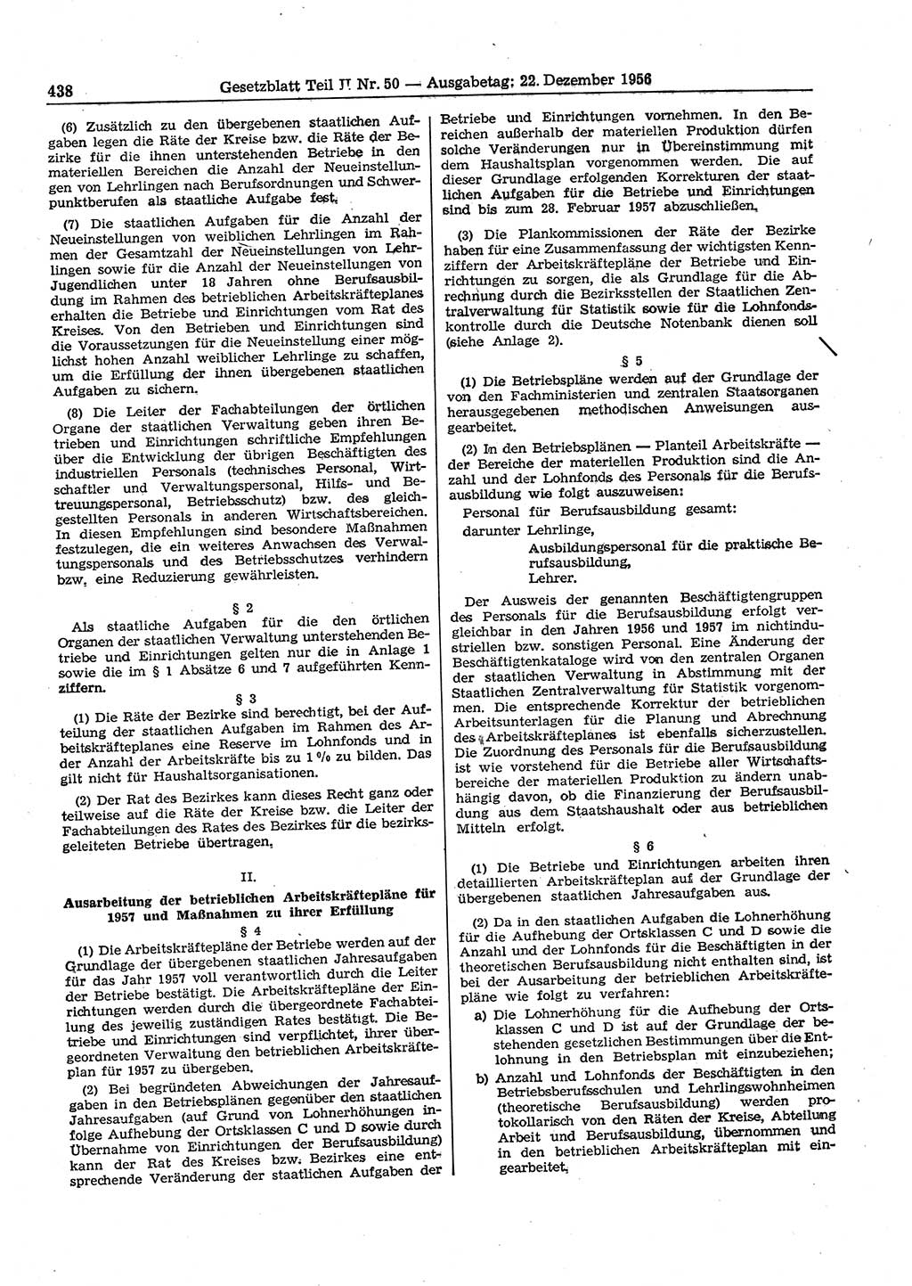 Gesetzblatt (GBl.) der Deutschen Demokratischen Republik (DDR) Teil ⅠⅠ 1956, Seite 438 (GBl. DDR ⅠⅠ 1956, S. 438)