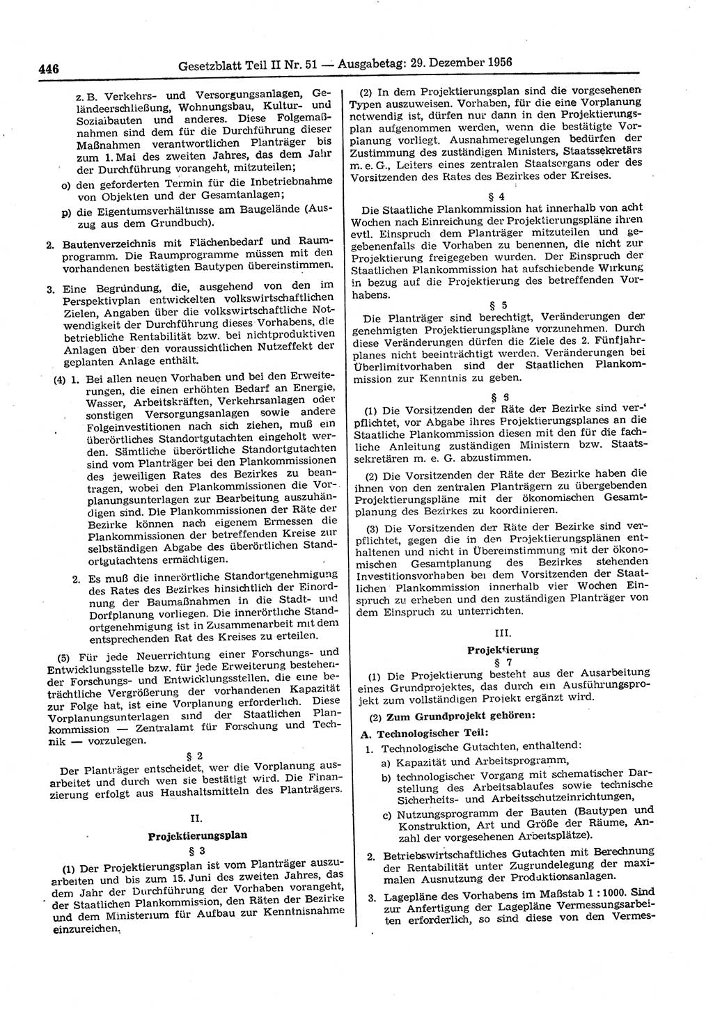 Gesetzblatt (GBl.) der Deutschen Demokratischen Republik (DDR) Teil ⅠⅠ 1956, Seite 446 (GBl. DDR ⅠⅠ 1956, S. 446)