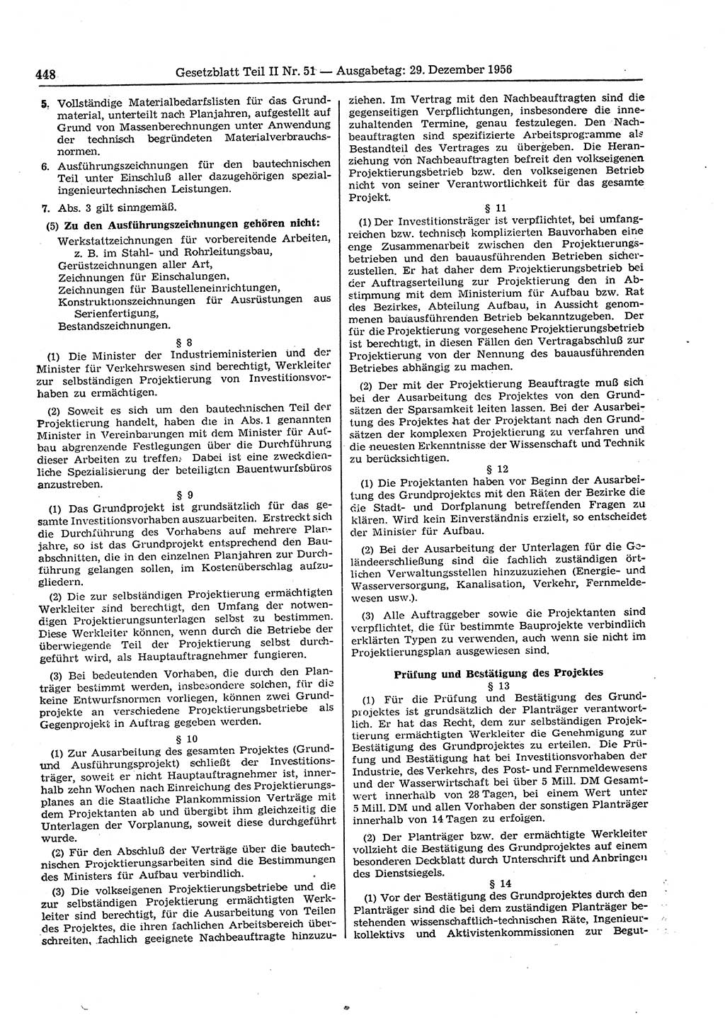 Gesetzblatt (GBl.) der Deutschen Demokratischen Republik (DDR) Teil ⅠⅠ 1956, Seite 448 (GBl. DDR ⅠⅠ 1956, S. 448)