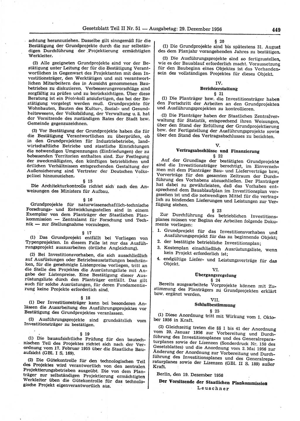 Gesetzblatt (GBl.) der Deutschen Demokratischen Republik (DDR) Teil ⅠⅠ 1956, Seite 449 (GBl. DDR ⅠⅠ 1956, S. 449)