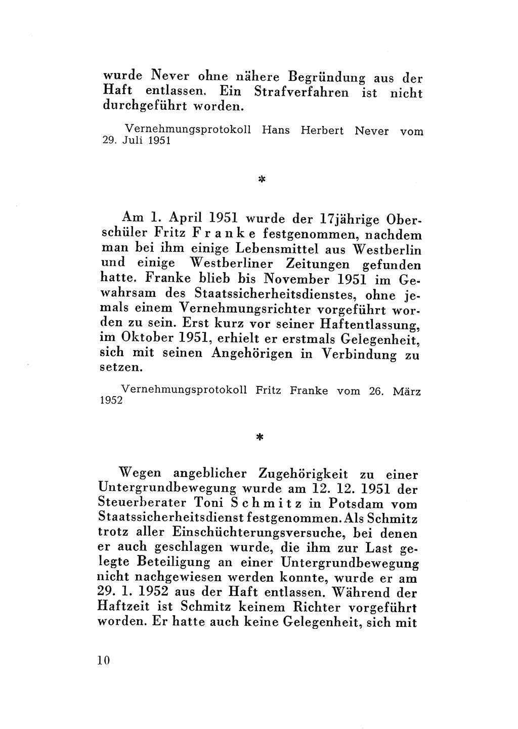 Katalog des Unrechts, Untersuchungsausschuß Freiheitlicher Juristen (UfJ) [Bundesrepublik Deutschland (BRD)] 1956, Seite 10 (Kat. UnR. UfJ BRD 1956, S. 10)
