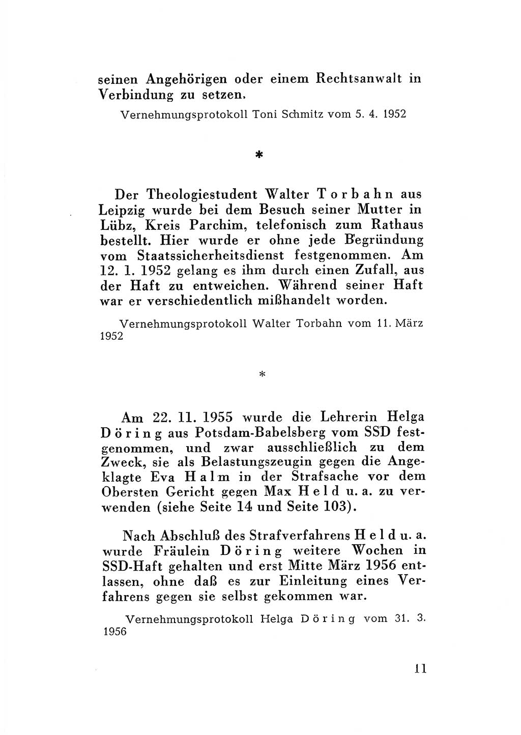 Katalog des Unrechts, Untersuchungsausschuß Freiheitlicher Juristen (UfJ) [Bundesrepublik Deutschland (BRD)] 1956, Seite 11 (Kat. UnR. UfJ BRD 1956, S. 11)