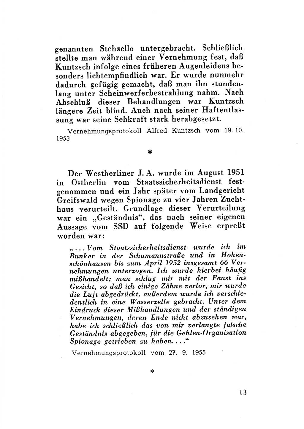Katalog des Unrechts, Untersuchungsausschuß Freiheitlicher Juristen (UfJ) [Bundesrepublik Deutschland (BRD)] 1956, Seite 13 (Kat. UnR. UfJ BRD 1956, S. 13)