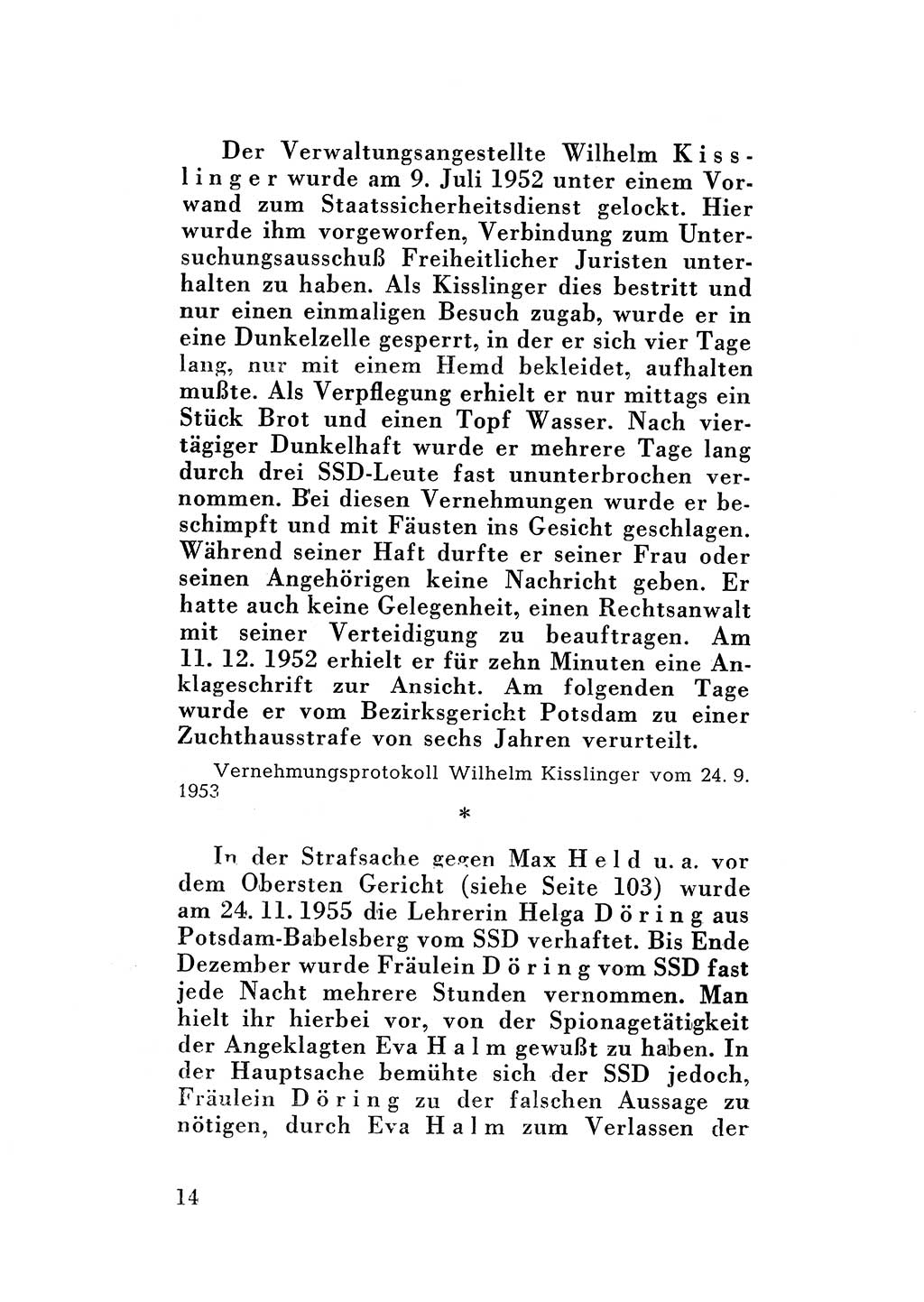 Katalog des Unrechts, Untersuchungsausschuß Freiheitlicher Juristen (UfJ) [Bundesrepublik Deutschland (BRD)] 1956, Seite 14 (Kat. UnR. UfJ BRD 1956, S. 14)