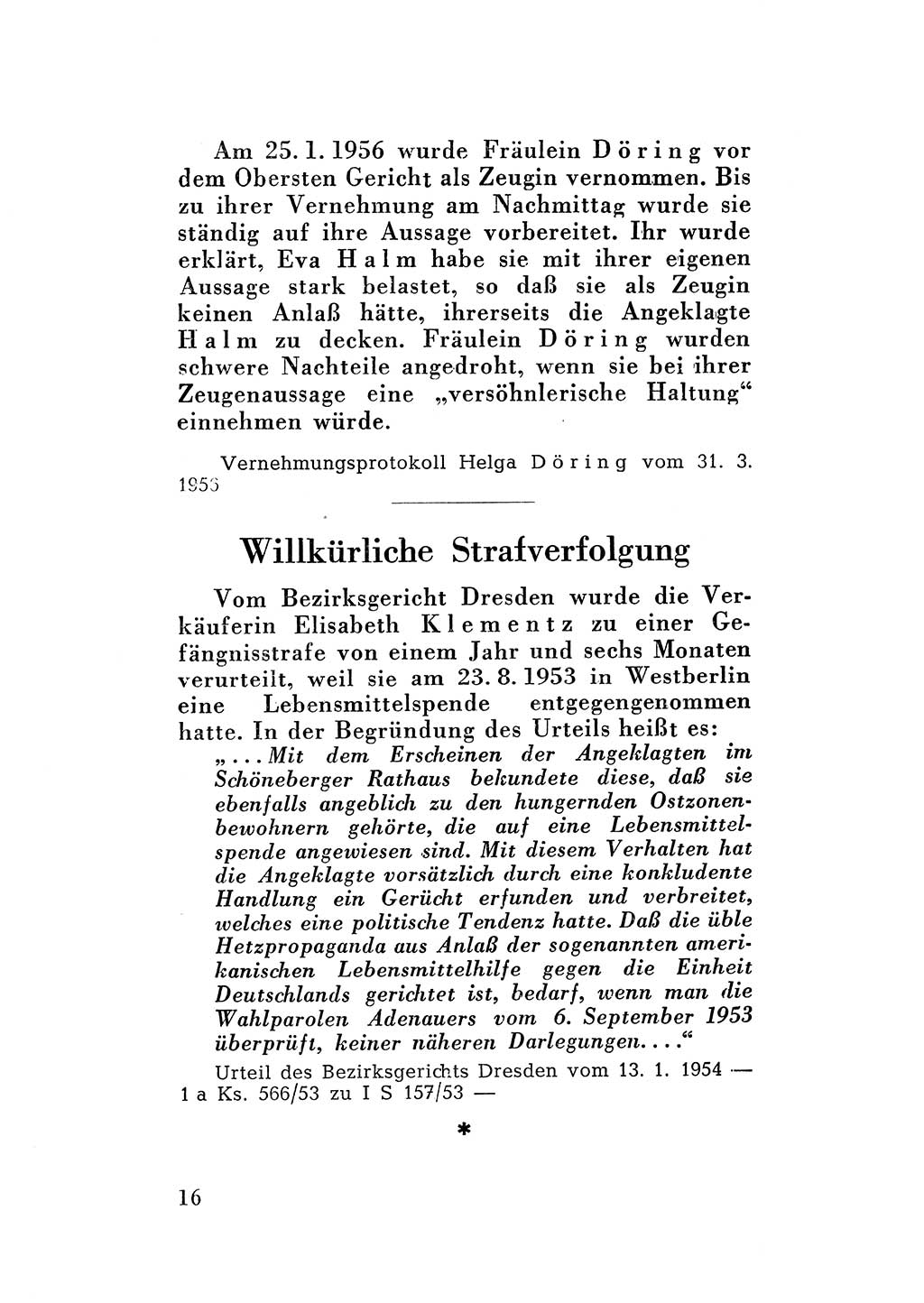 Katalog des Unrechts, Untersuchungsausschuß Freiheitlicher Juristen (UfJ) [Bundesrepublik Deutschland (BRD)] 1956, Seite 16 (Kat. UnR. UfJ BRD 1956, S. 16)