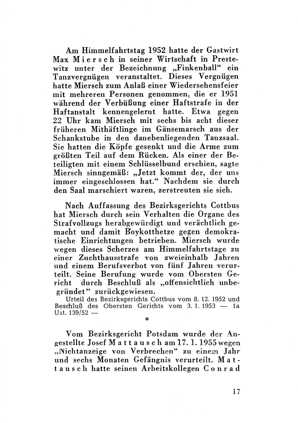 Katalog des Unrechts, Untersuchungsausschuß Freiheitlicher Juristen (UfJ) [Bundesrepublik Deutschland (BRD)] 1956, Seite 17 (Kat. UnR. UfJ BRD 1956, S. 17)