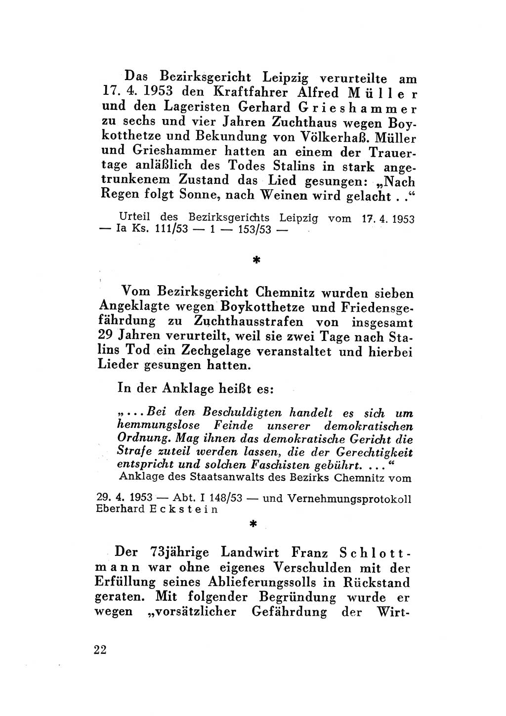 Katalog des Unrechts, Untersuchungsausschuß Freiheitlicher Juristen (UfJ) [Bundesrepublik Deutschland (BRD)] 1956, Seite 22 (Kat. UnR. UfJ BRD 1956, S. 22)