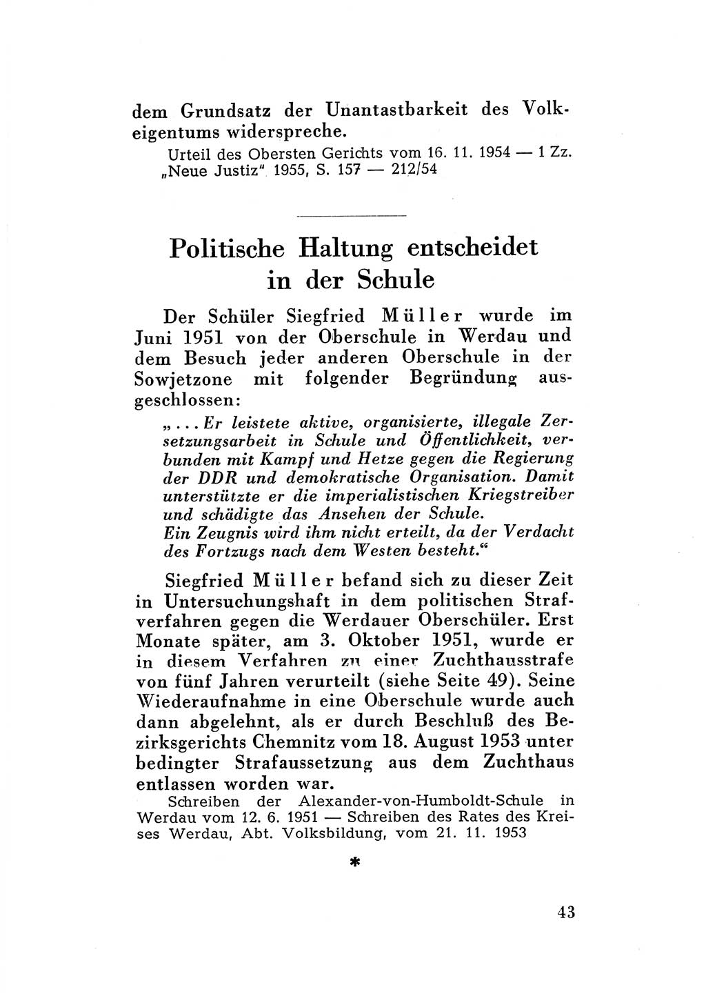 Katalog des Unrechts, Untersuchungsausschuß Freiheitlicher Juristen (UfJ) [Bundesrepublik Deutschland (BRD)] 1956, Seite 43 (Kat. UnR. UfJ BRD 1956, S. 43)