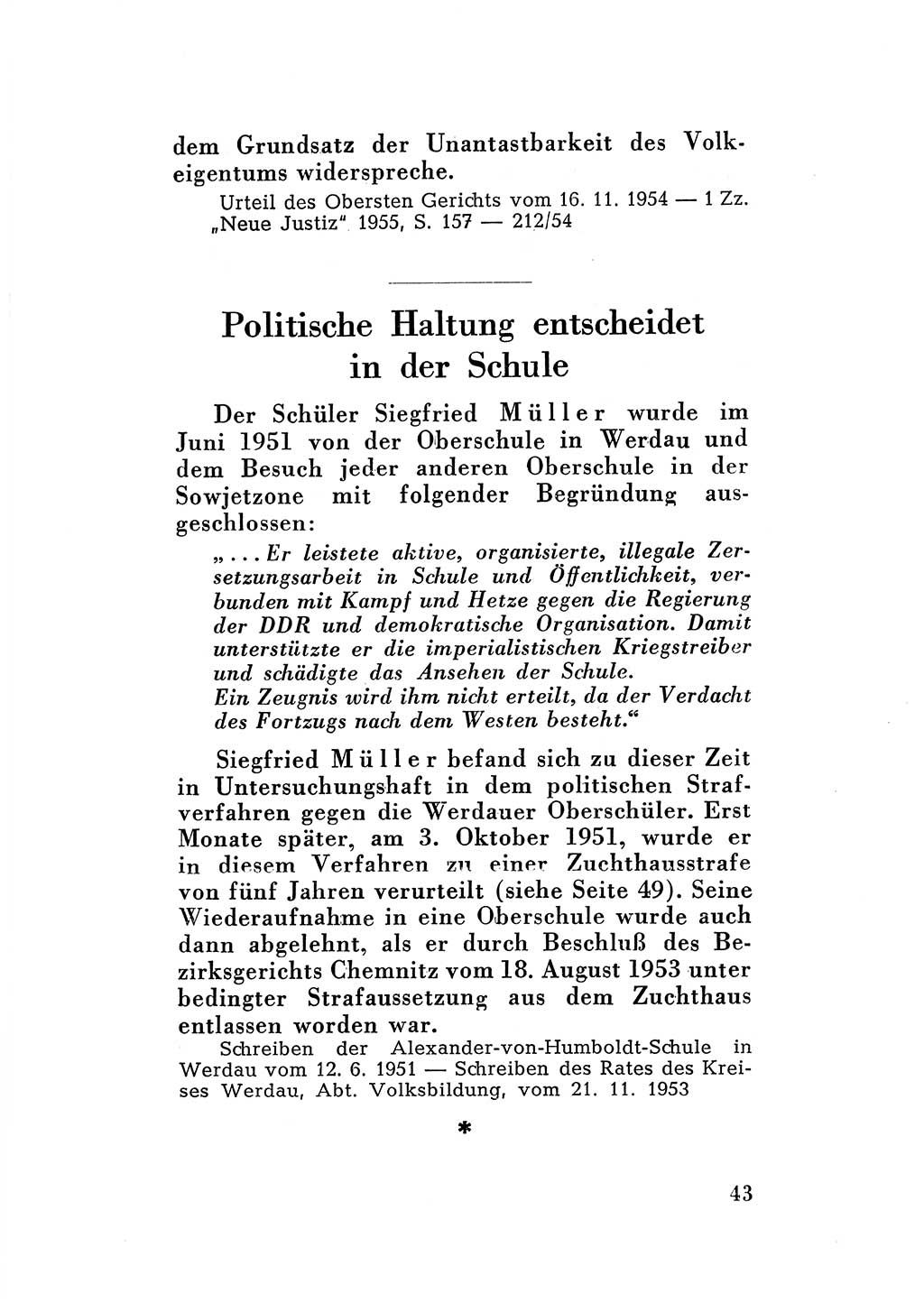 Katalog des Unrechts, Untersuchungsausschuß Freiheitlicher Juristen (UfJ) [Bundesrepublik Deutschland (BRD)] 1956, Seite 43 (Kat. UnR. UfJ BRD 1956, S. 43)