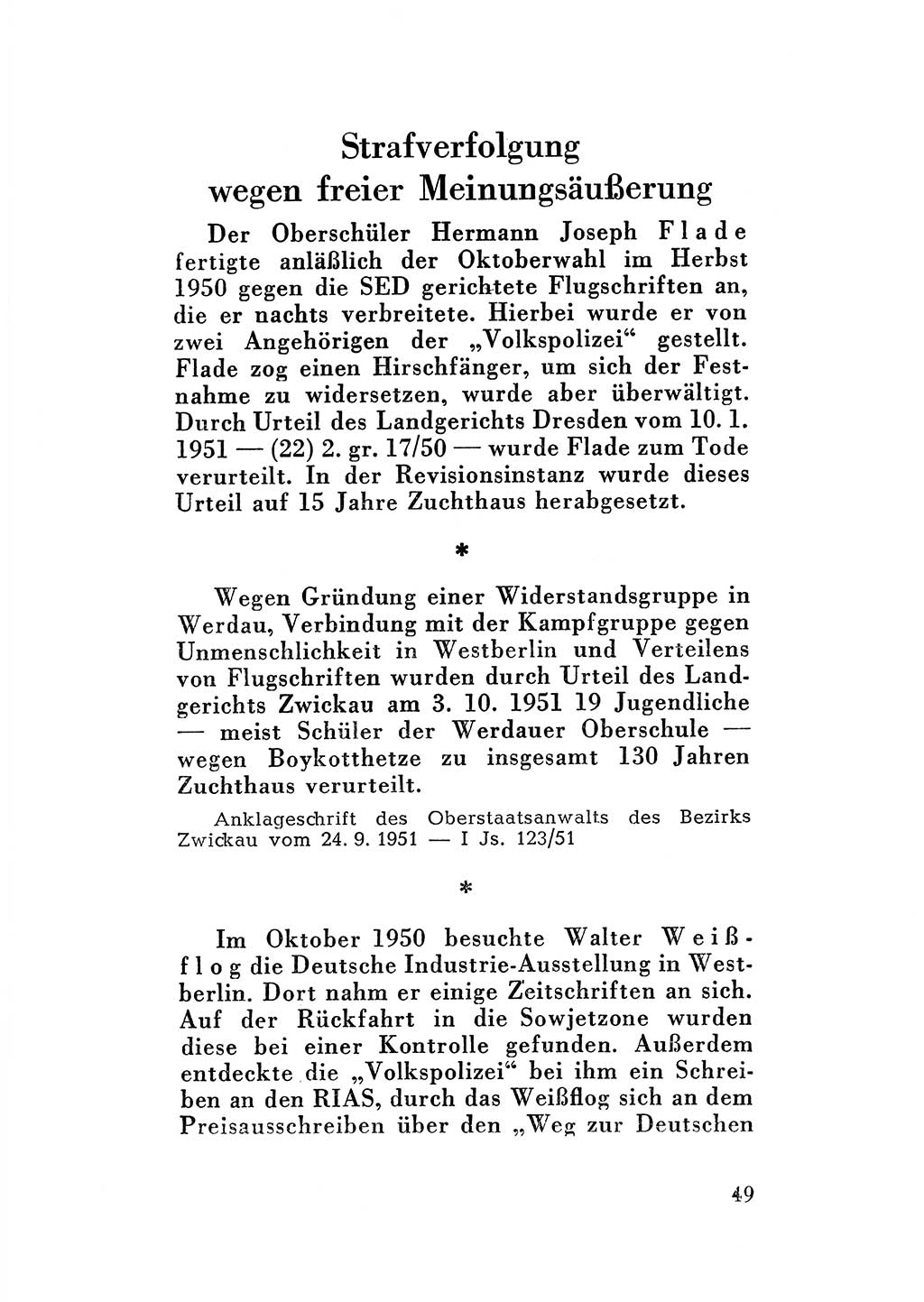 Katalog des Unrechts, Untersuchungsausschuß Freiheitlicher Juristen (UfJ) [Bundesrepublik Deutschland (BRD)] 1956, Seite 49 (Kat. UnR. UfJ BRD 1956, S. 49)
