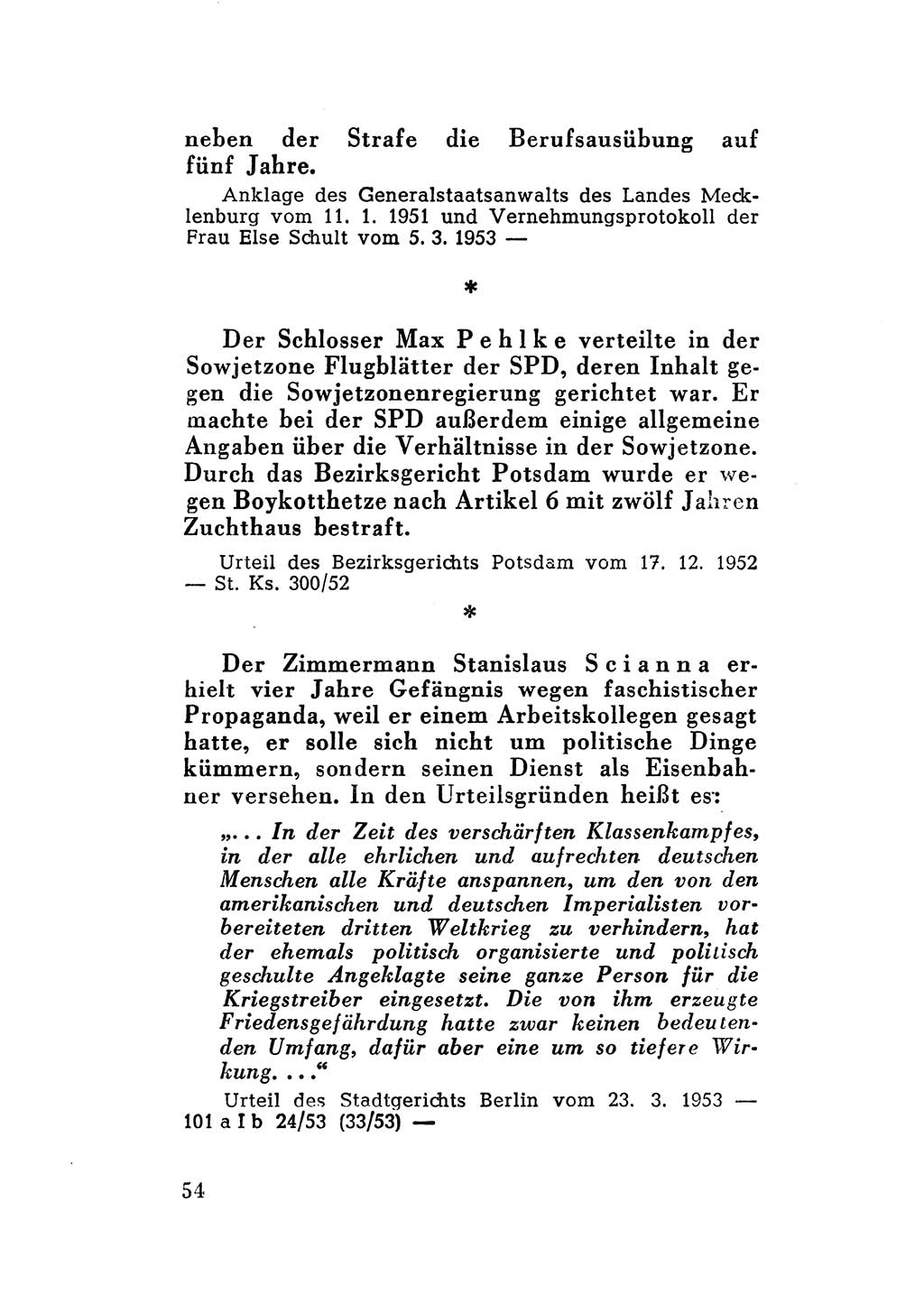 Katalog des Unrechts, Untersuchungsausschuß Freiheitlicher Juristen (UfJ) [Bundesrepublik Deutschland (BRD)] 1956, Seite 54 (Kat. UnR. UfJ BRD 1956, S. 54)