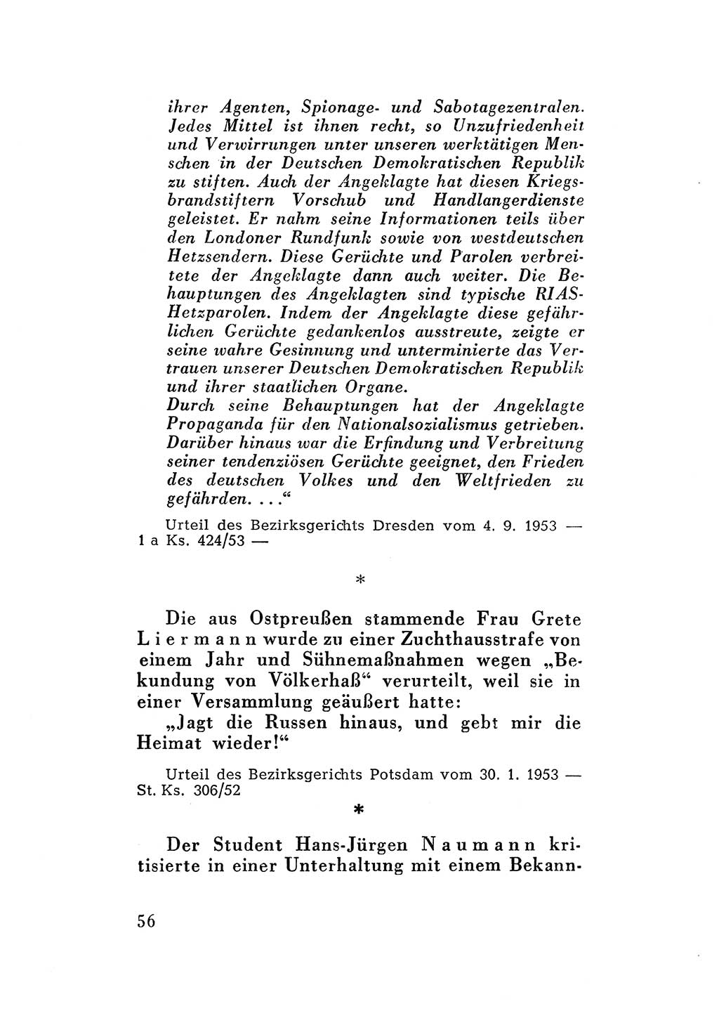 Katalog des Unrechts, Untersuchungsausschuß Freiheitlicher Juristen (UfJ) [Bundesrepublik Deutschland (BRD)] 1956, Seite 56 (Kat. UnR. UfJ BRD 1956, S. 56)