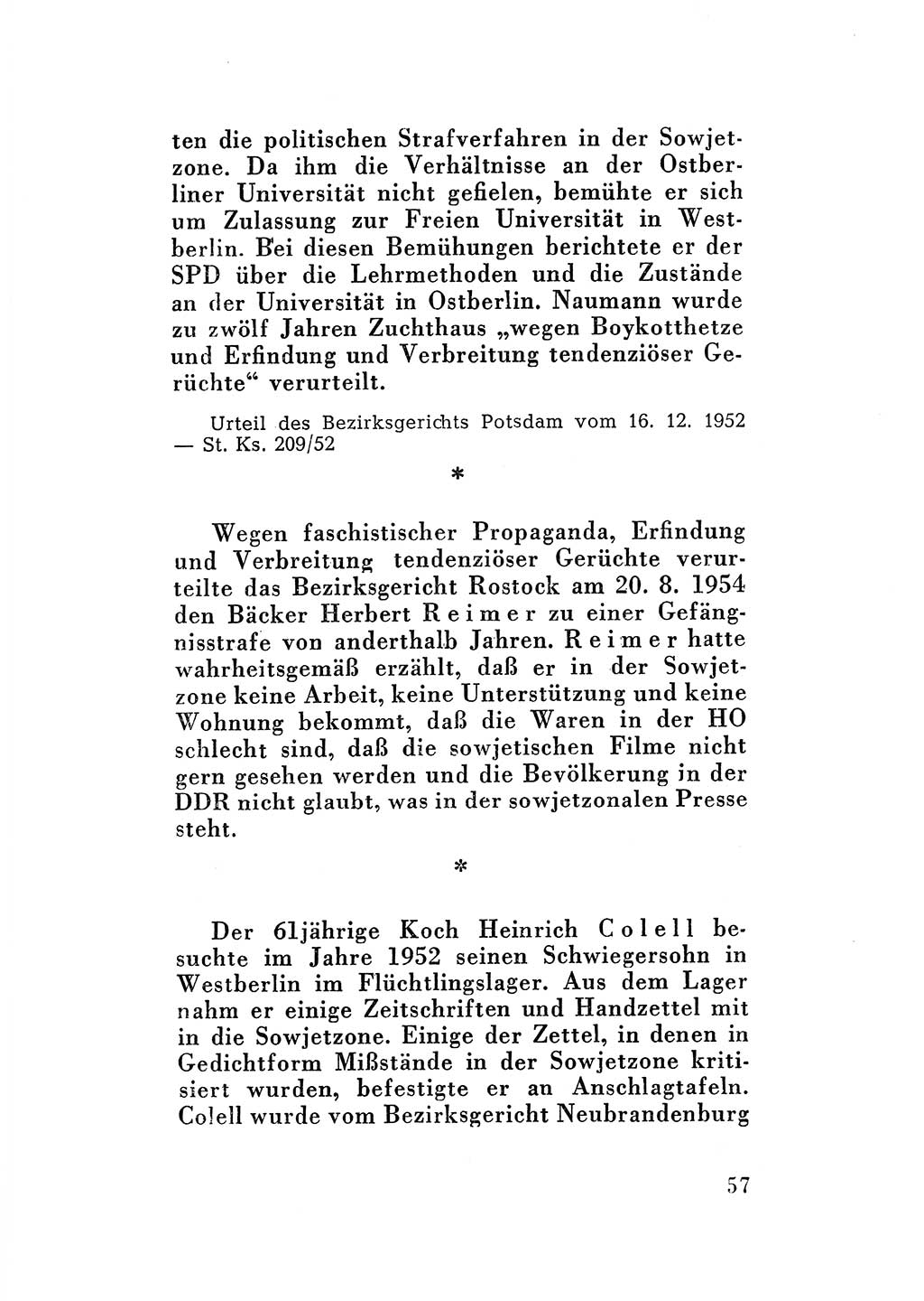 Katalog des Unrechts, Untersuchungsausschuß Freiheitlicher Juristen (UfJ) [Bundesrepublik Deutschland (BRD)] 1956, Seite 57 (Kat. UnR. UfJ BRD 1956, S. 57)